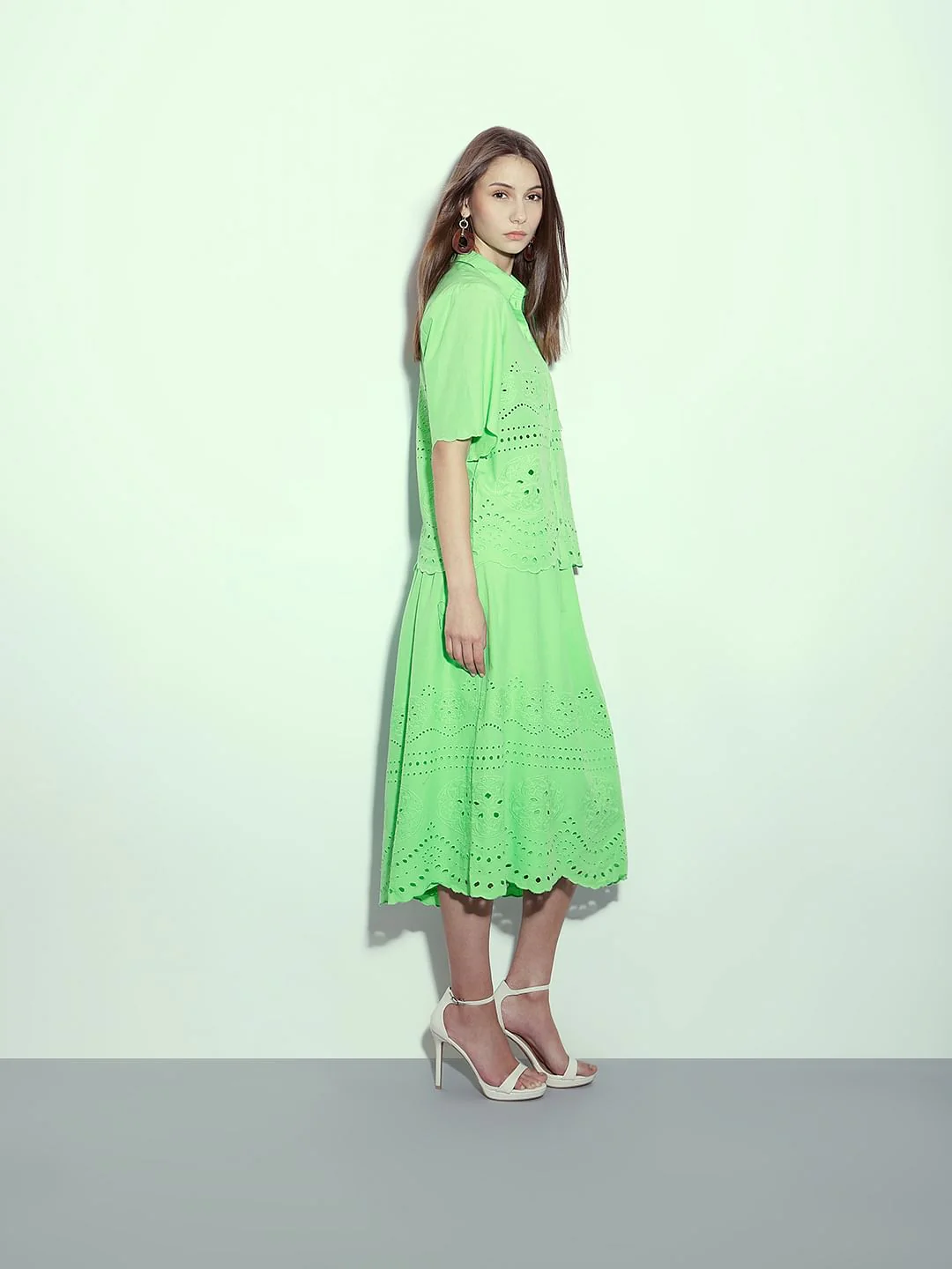 Green Cutwork Co-Ord Set Skirt