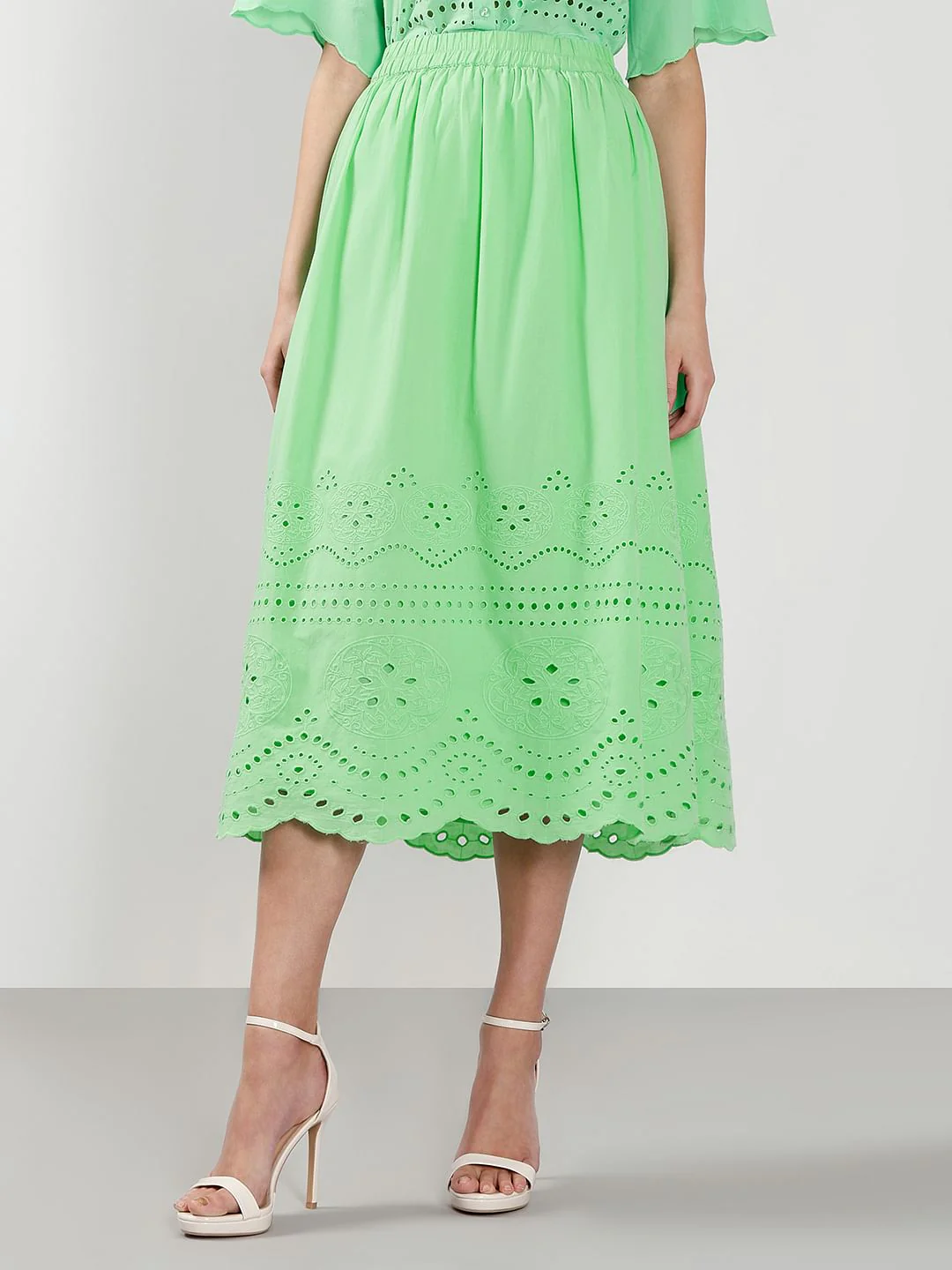 Green Cutwork Co-Ord Set Skirt - Image 2