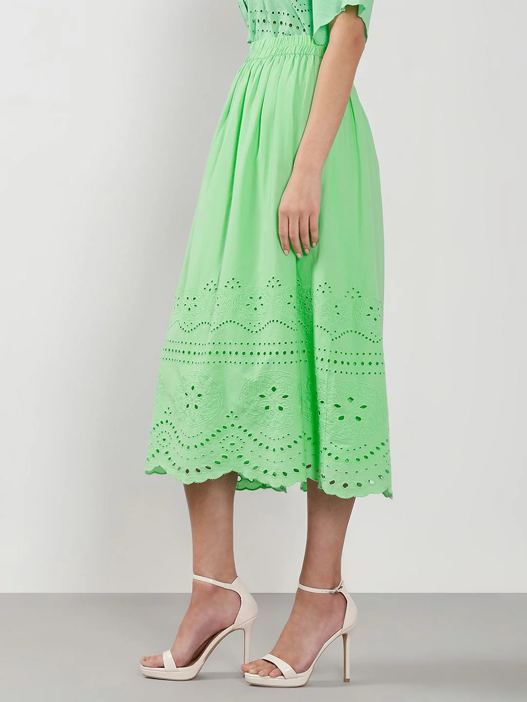 Green Cutwork Co-Ord Set Skirt - Image 3