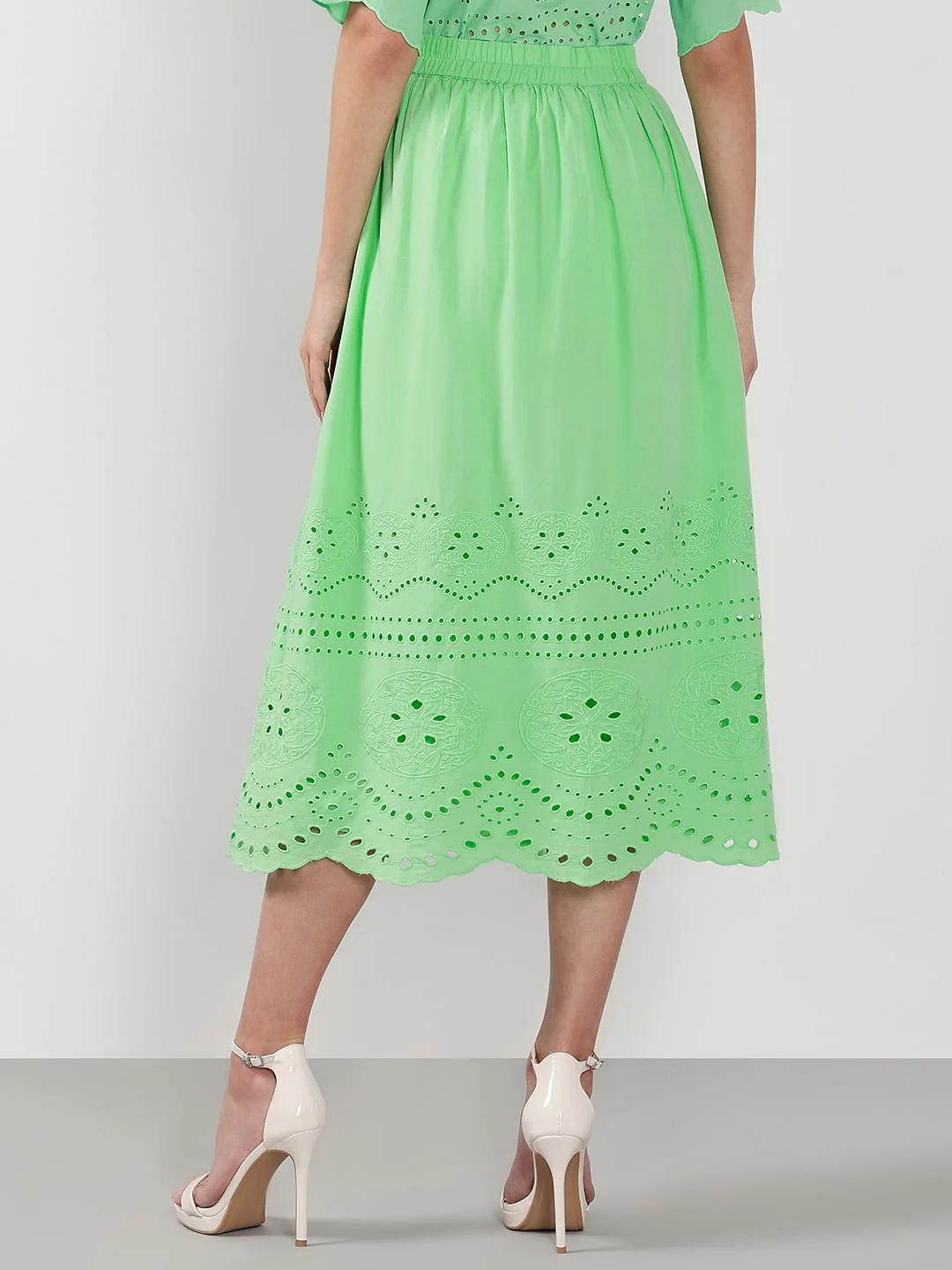 Green Cutwork Co-Ord Set Skirt - Image 4