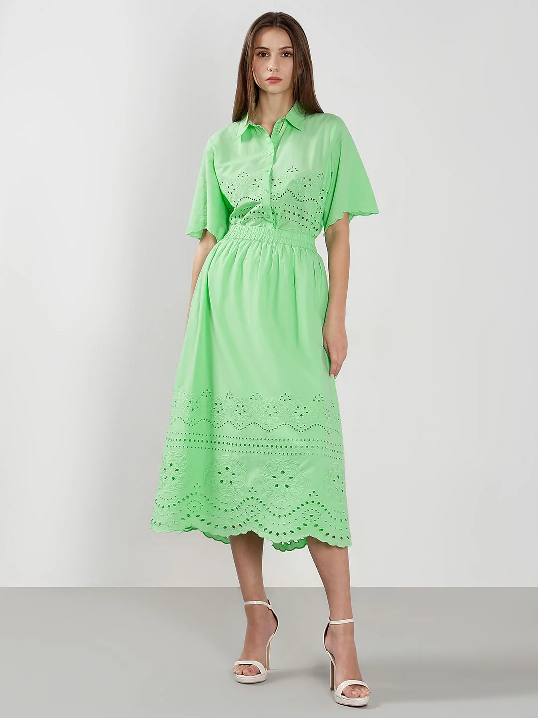Green Cutwork Co-Ord Set Skirt - Image 5