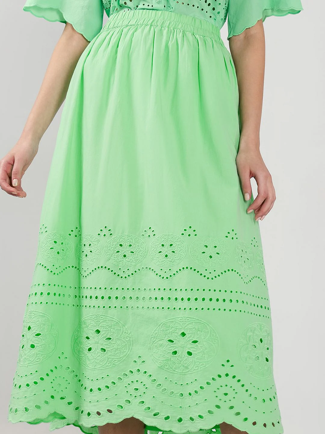 Green Cutwork Co-Ord Set Skirt - Image 6