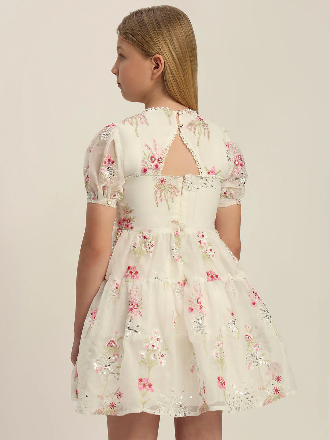 Girls Floral Puff-Sleeves Dress - Image 4