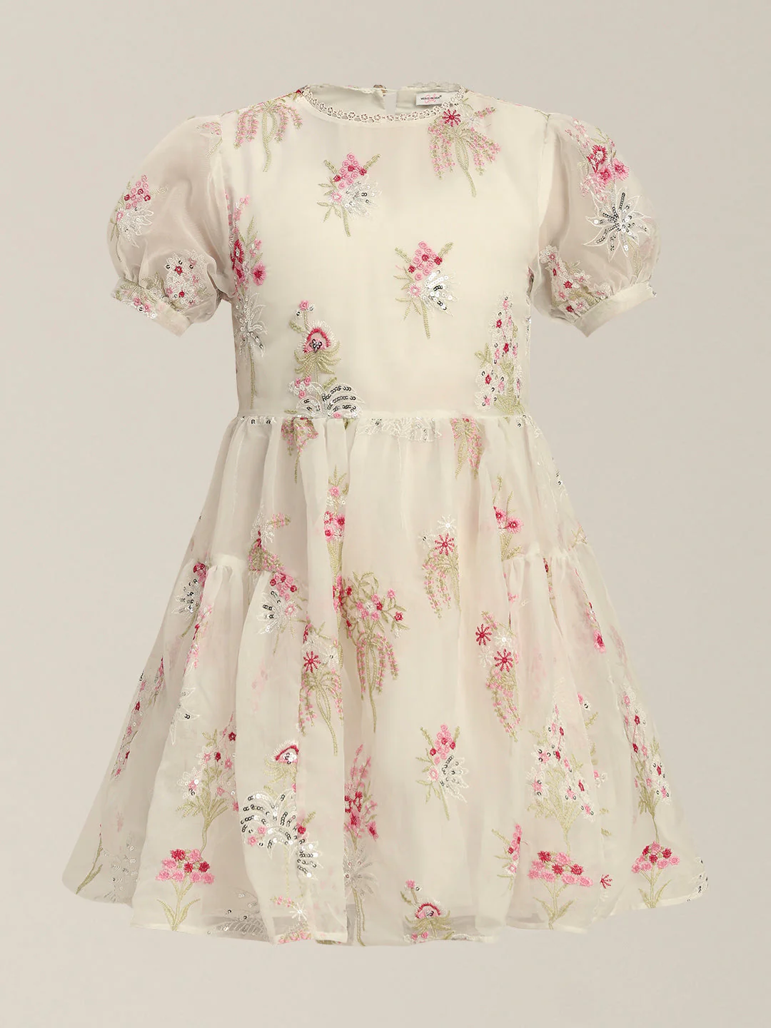 Girls Floral Puff-Sleeves Dress - Image 7