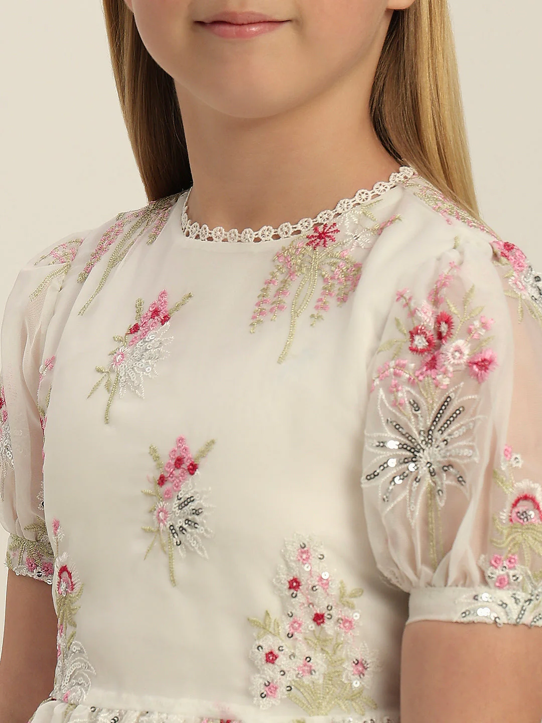 Girls Floral Puff-Sleeves Dress - Image 8