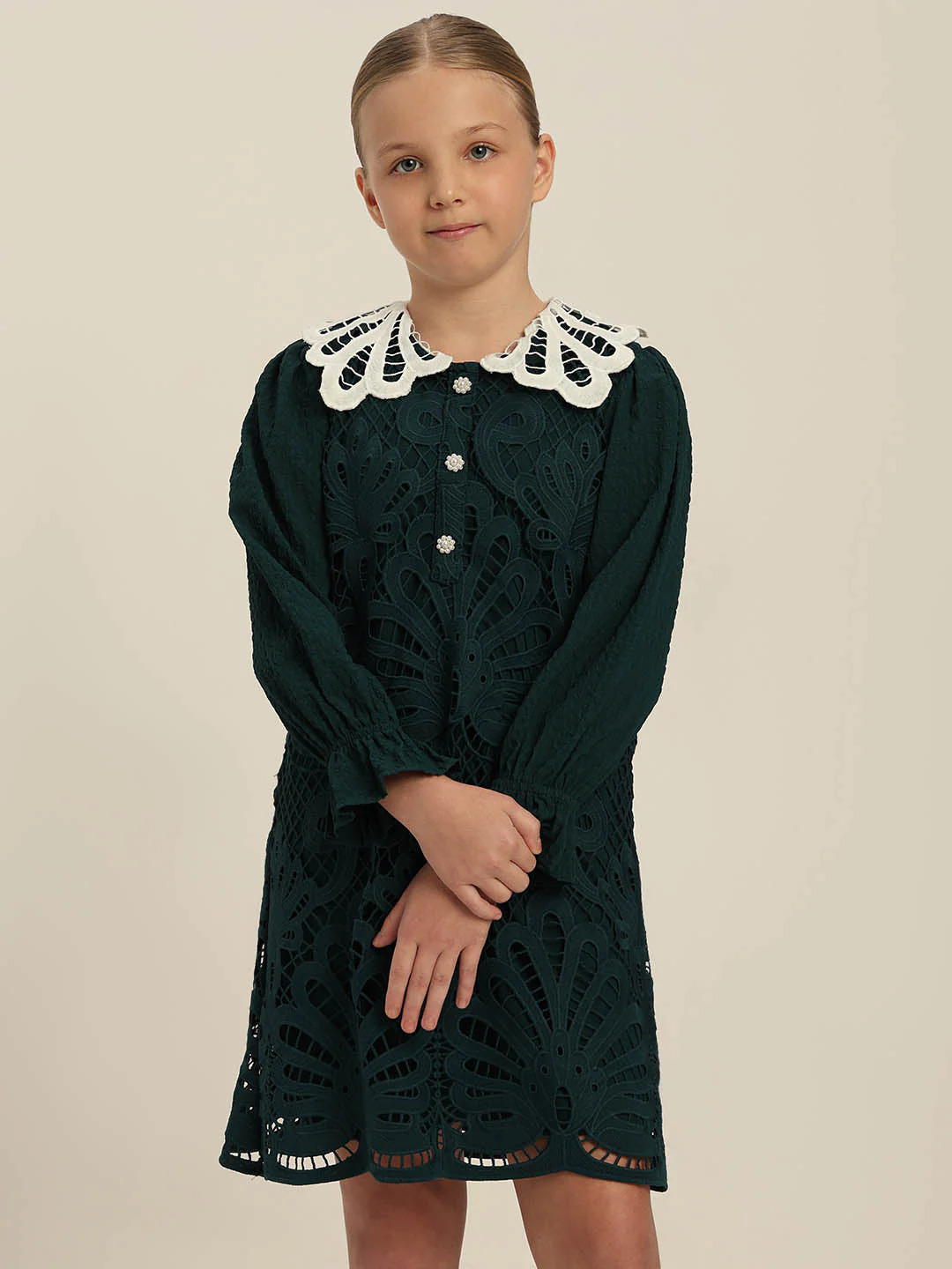 GIRLS Green Lace Dress - Image 2