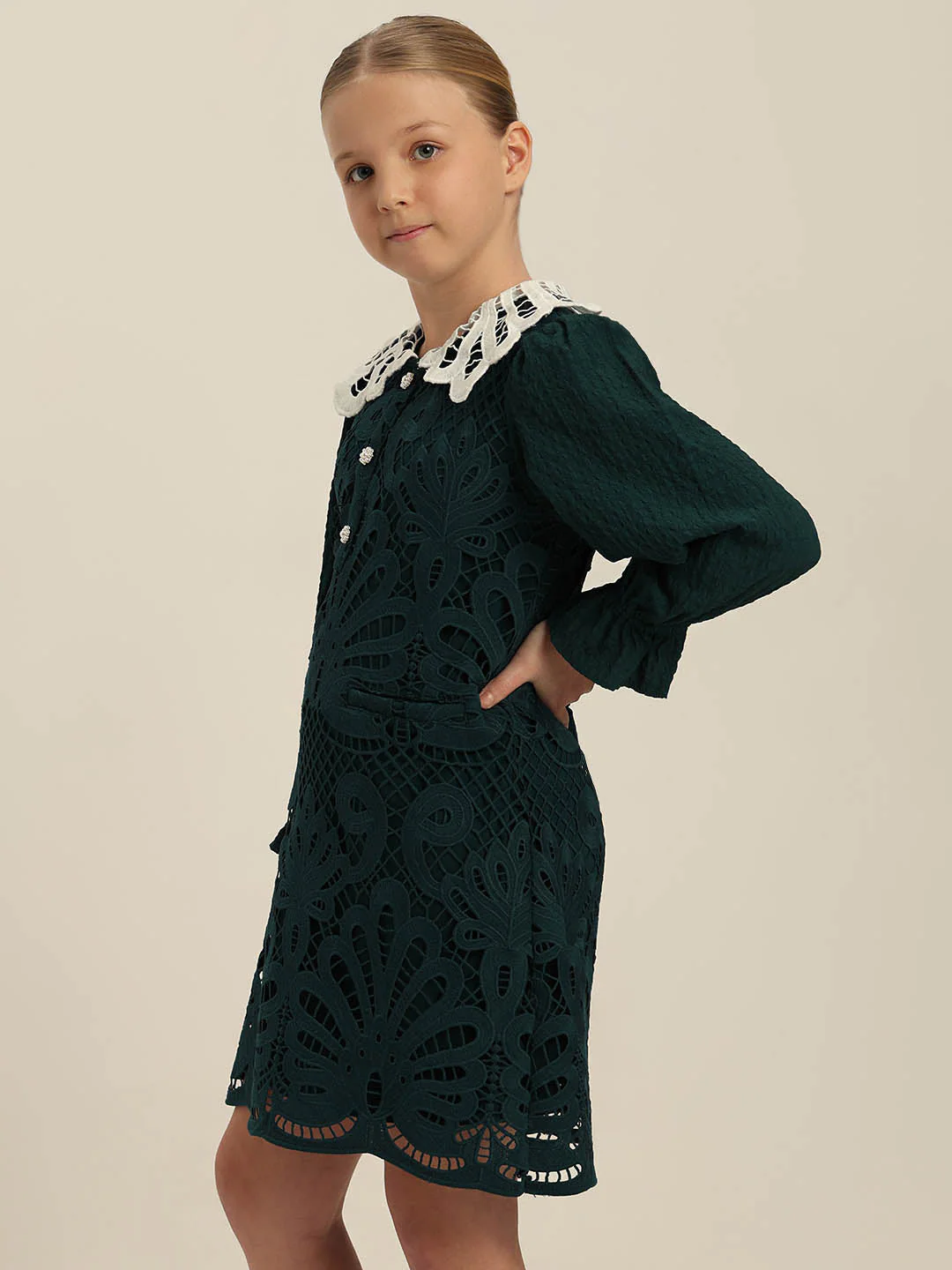 GIRLS Green Lace Dress - Image 3