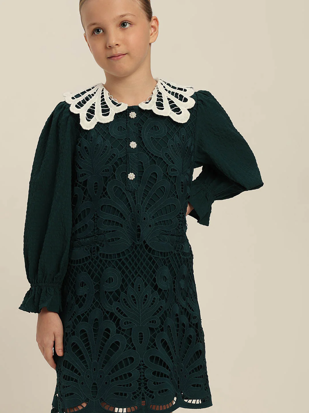 GIRLS Green Lace Dress - Image 6