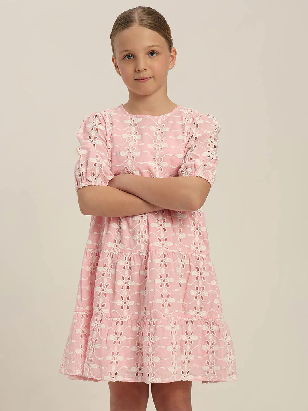 GIRLS Pink Embroidered Cotton Dress - Image 2
