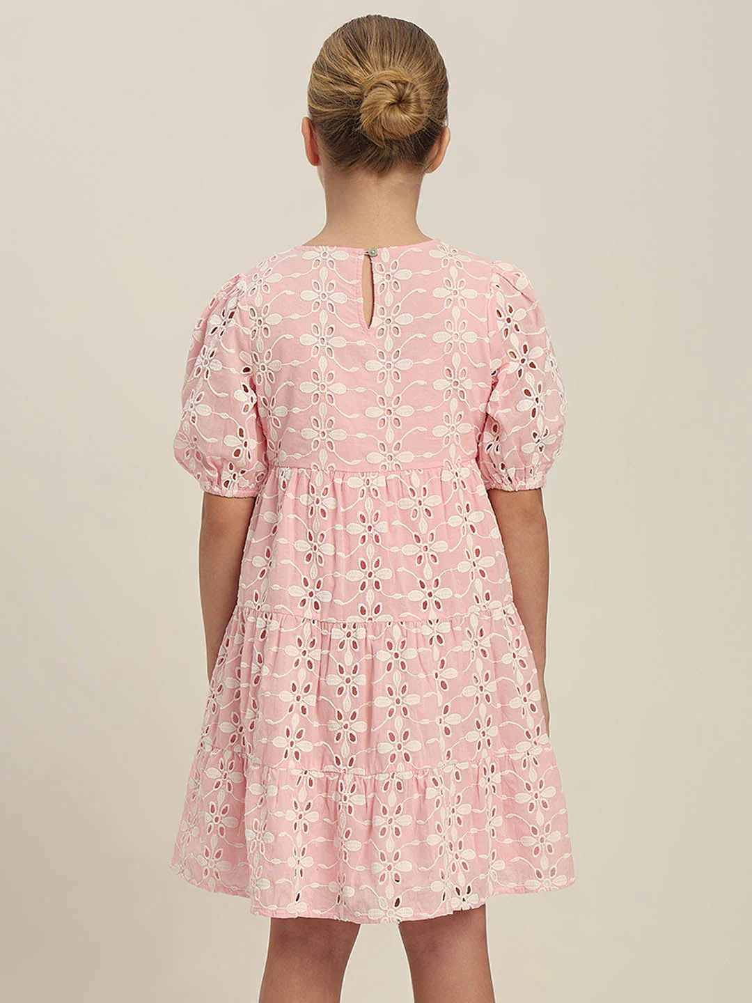 GIRLS Pink Embroidered Cotton Dress - Image 4