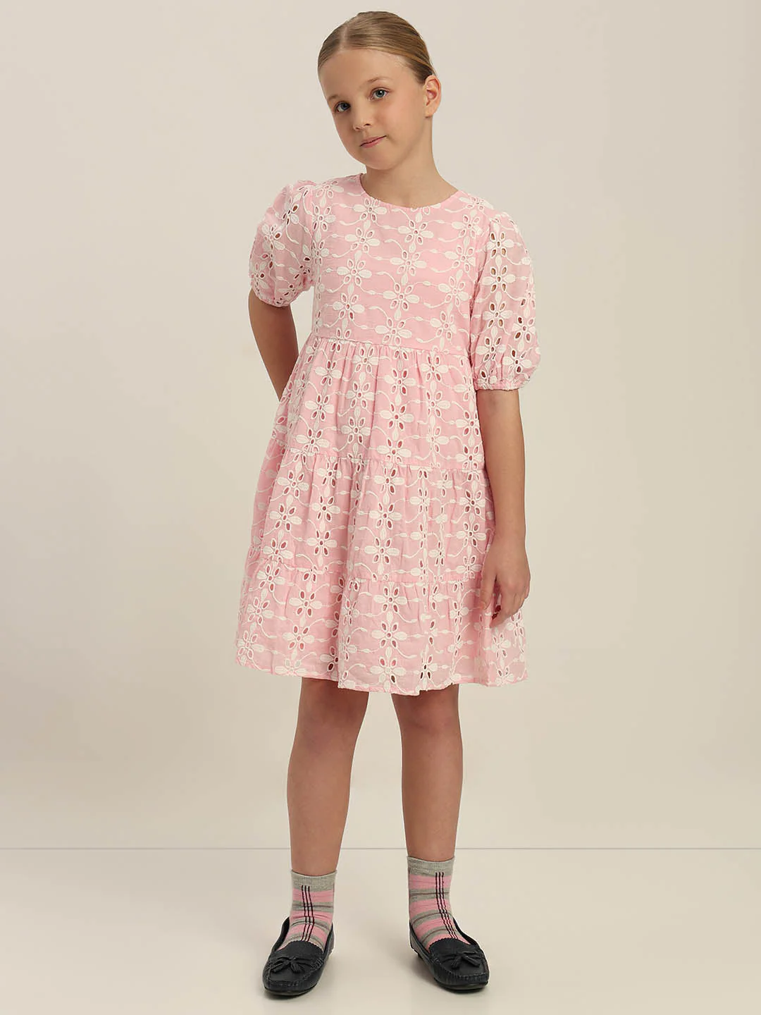 GIRLS Pink Embroidered Cotton Dress - Image 5