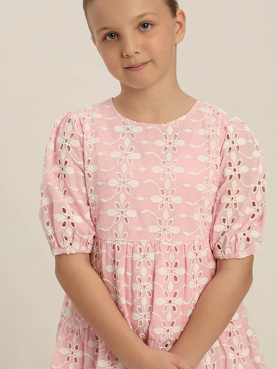 GIRLS Pink Embroidered Cotton Dress - Image 6