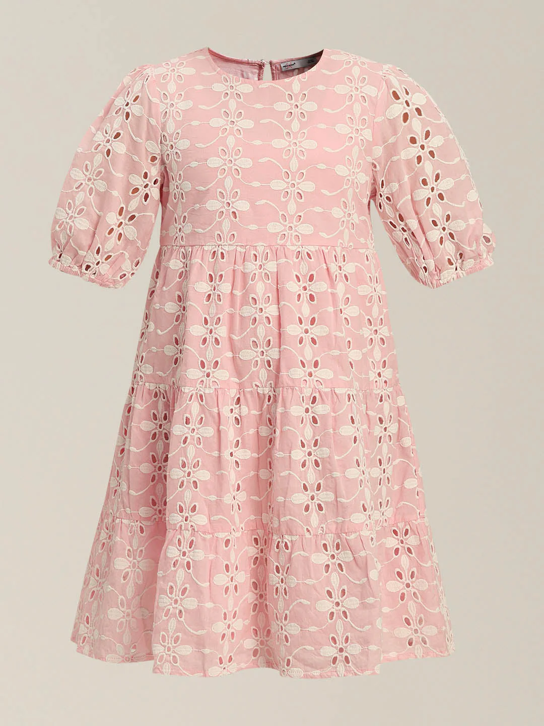 GIRLS Pink Embroidered Cotton Dress - Image 7
