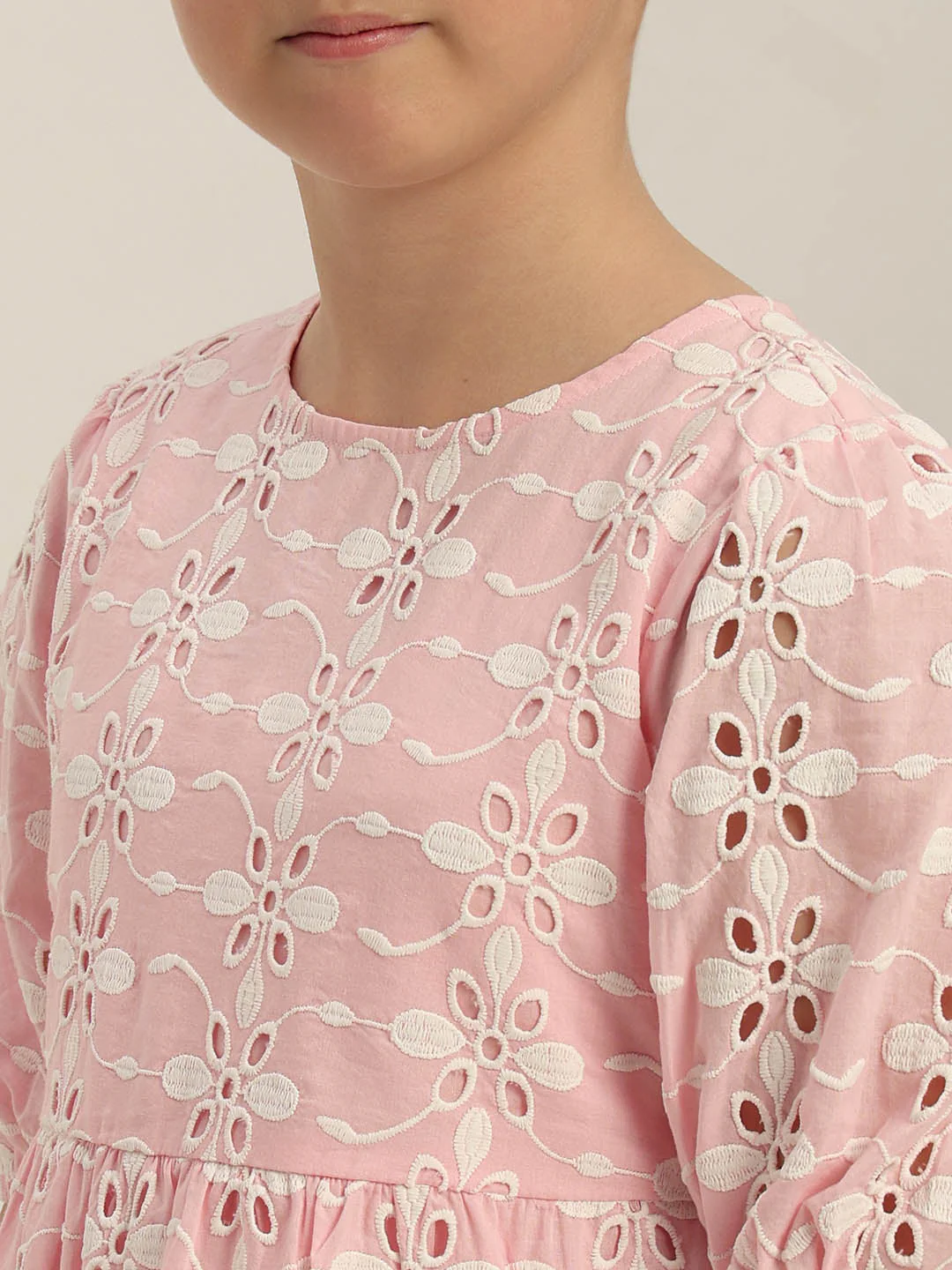 GIRLS Pink Embroidered Cotton Dress - Image 8