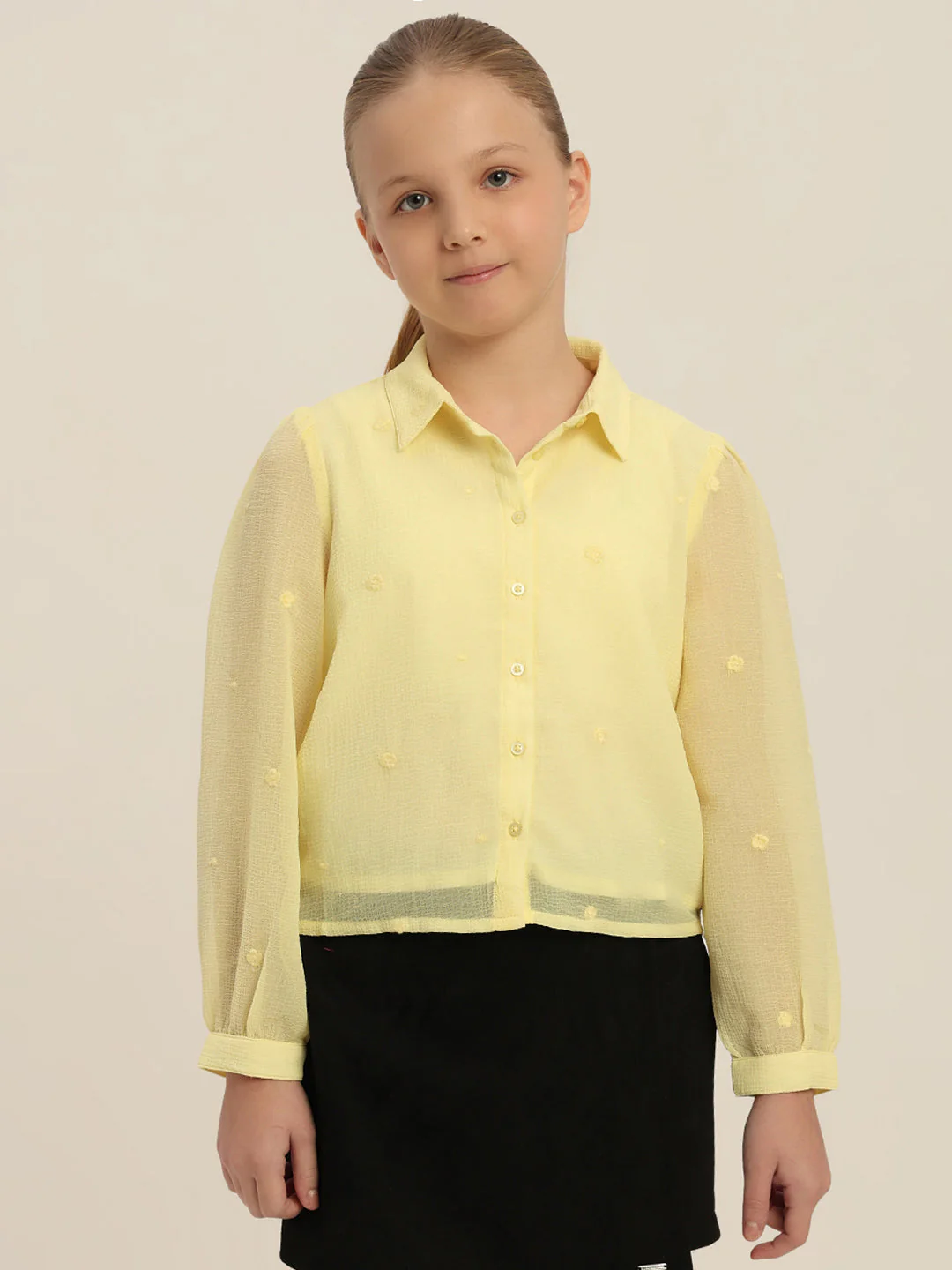 GIRLS Pastel Yellow Cropped Shirt - Image 2