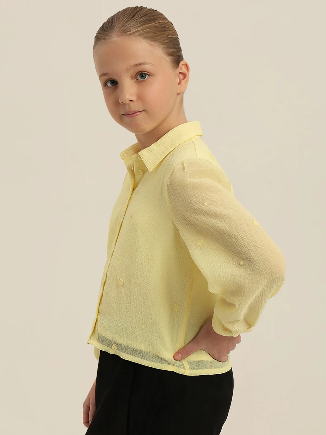 GIRLS Pastel Yellow Cropped Shirt - Image 3
