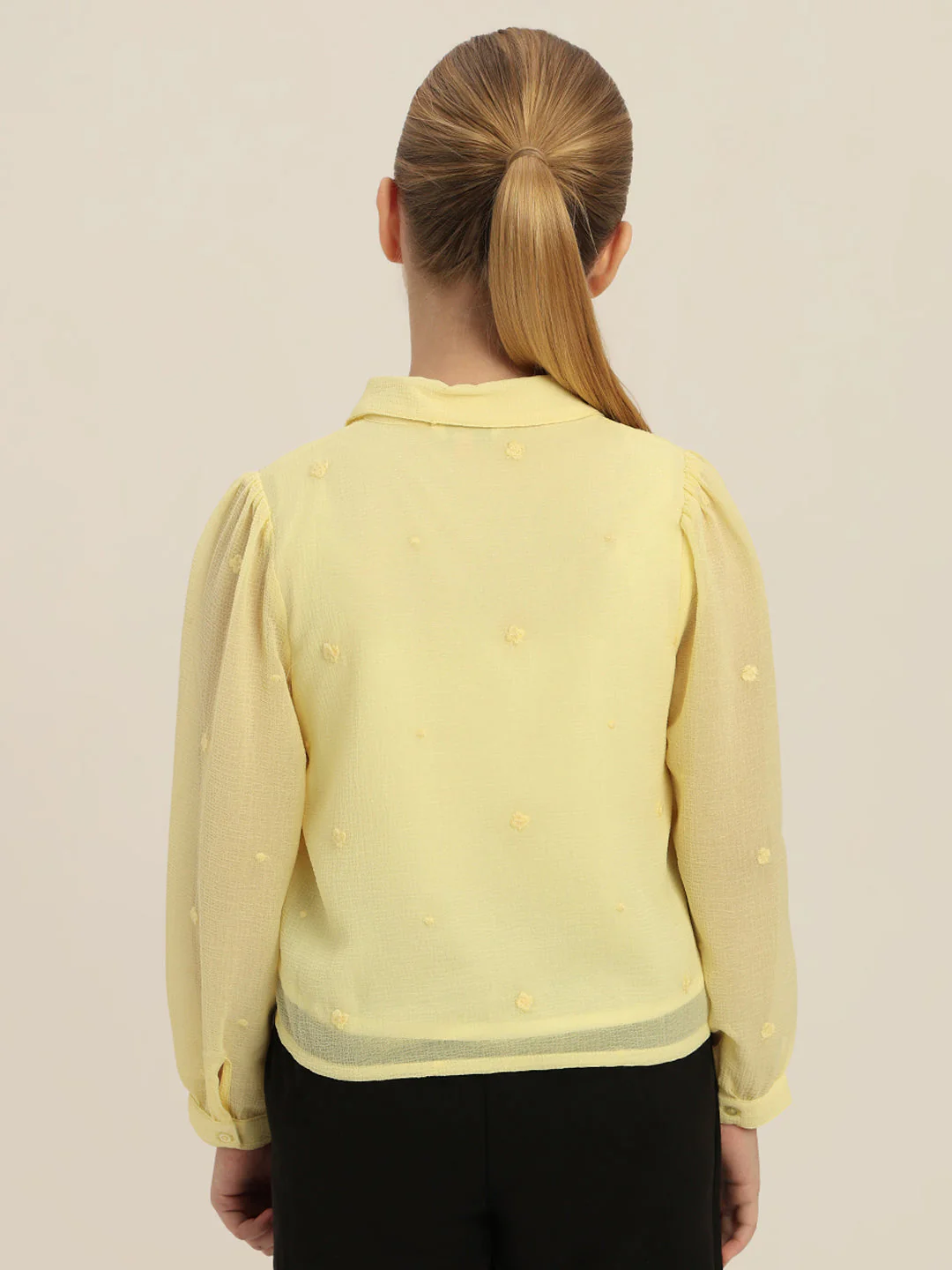 GIRLS Pastel Yellow Cropped Shirt - Image 4