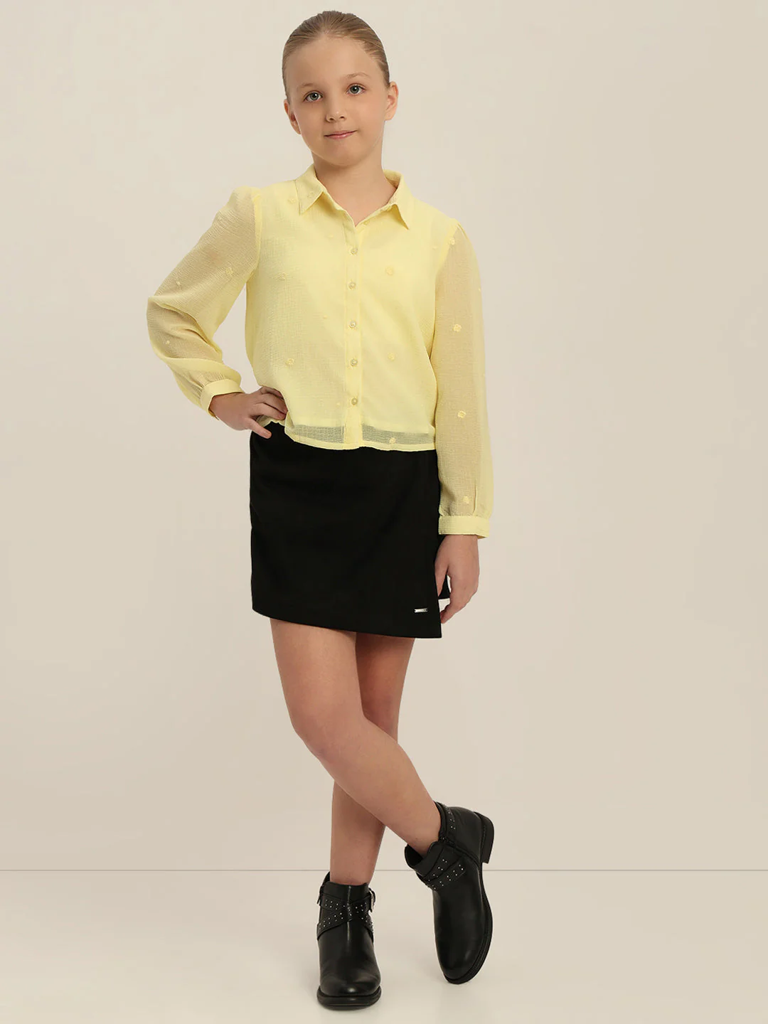 GIRLS Pastel Yellow Cropped Shirt - Image 5