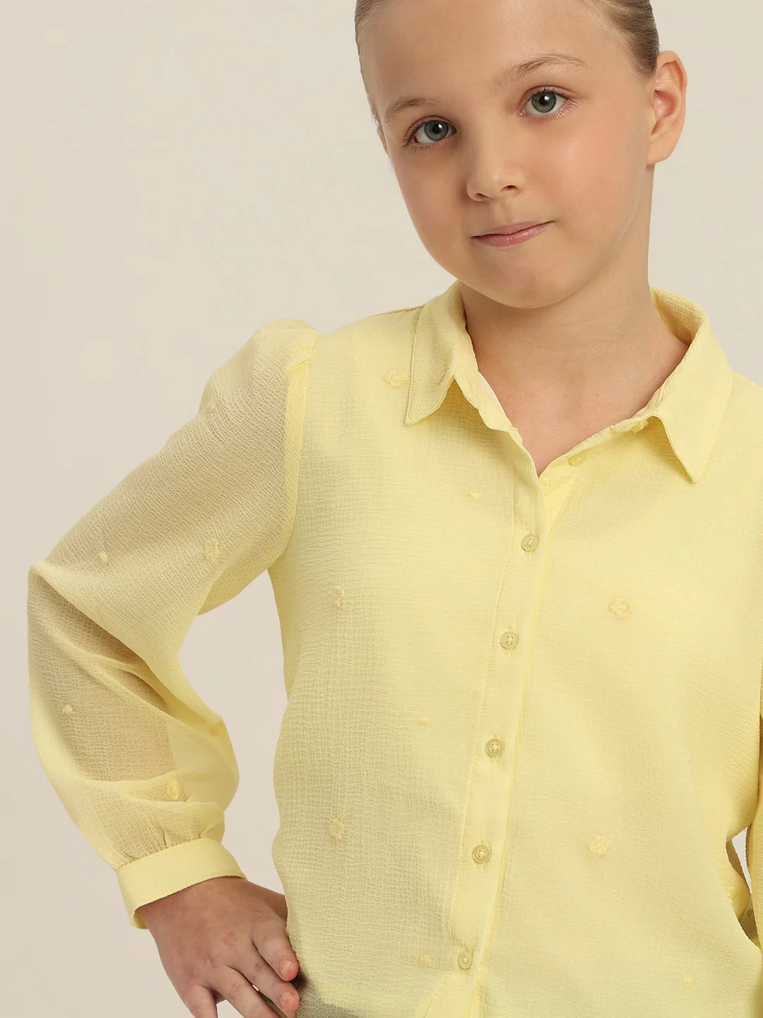 GIRLS Pastel Yellow Cropped Shirt - Image 6