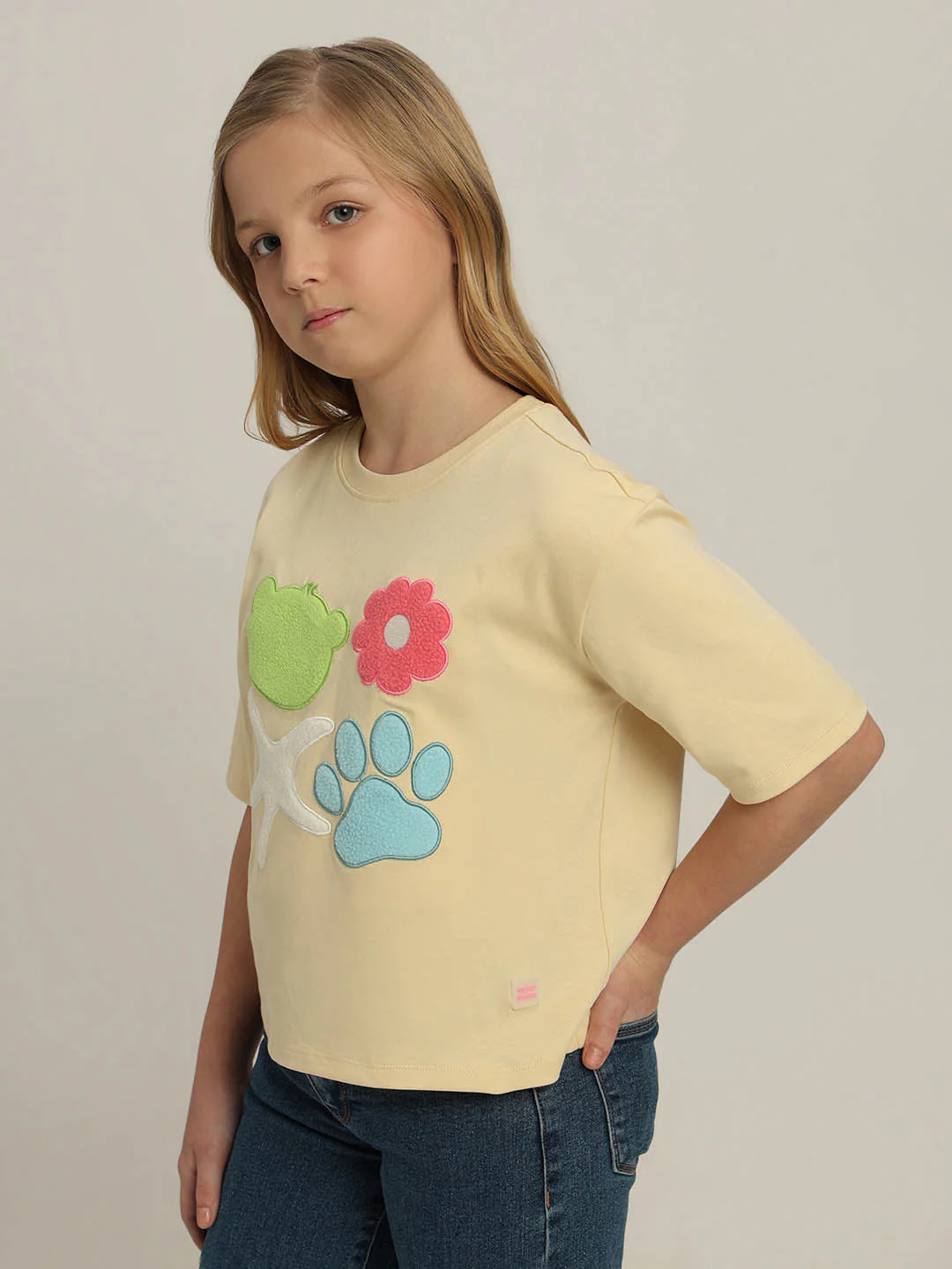 GIRLS Yellow Printed Cotton T-shirt - Image 3