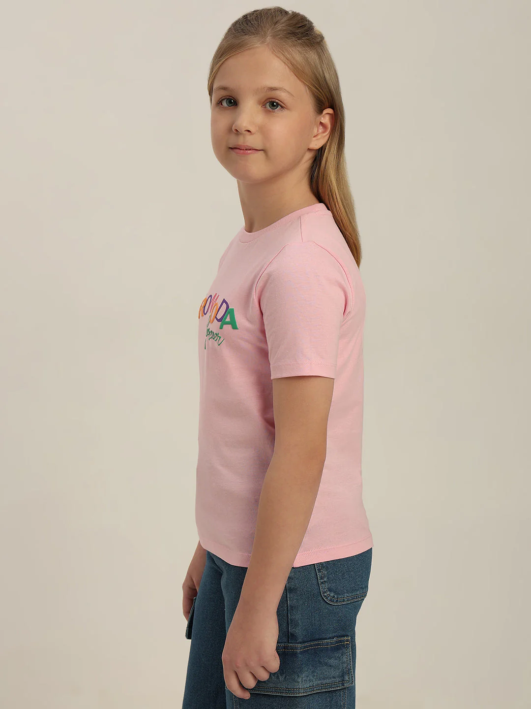 GIRLS Pink Printed Cotton T-shirt - Image 3