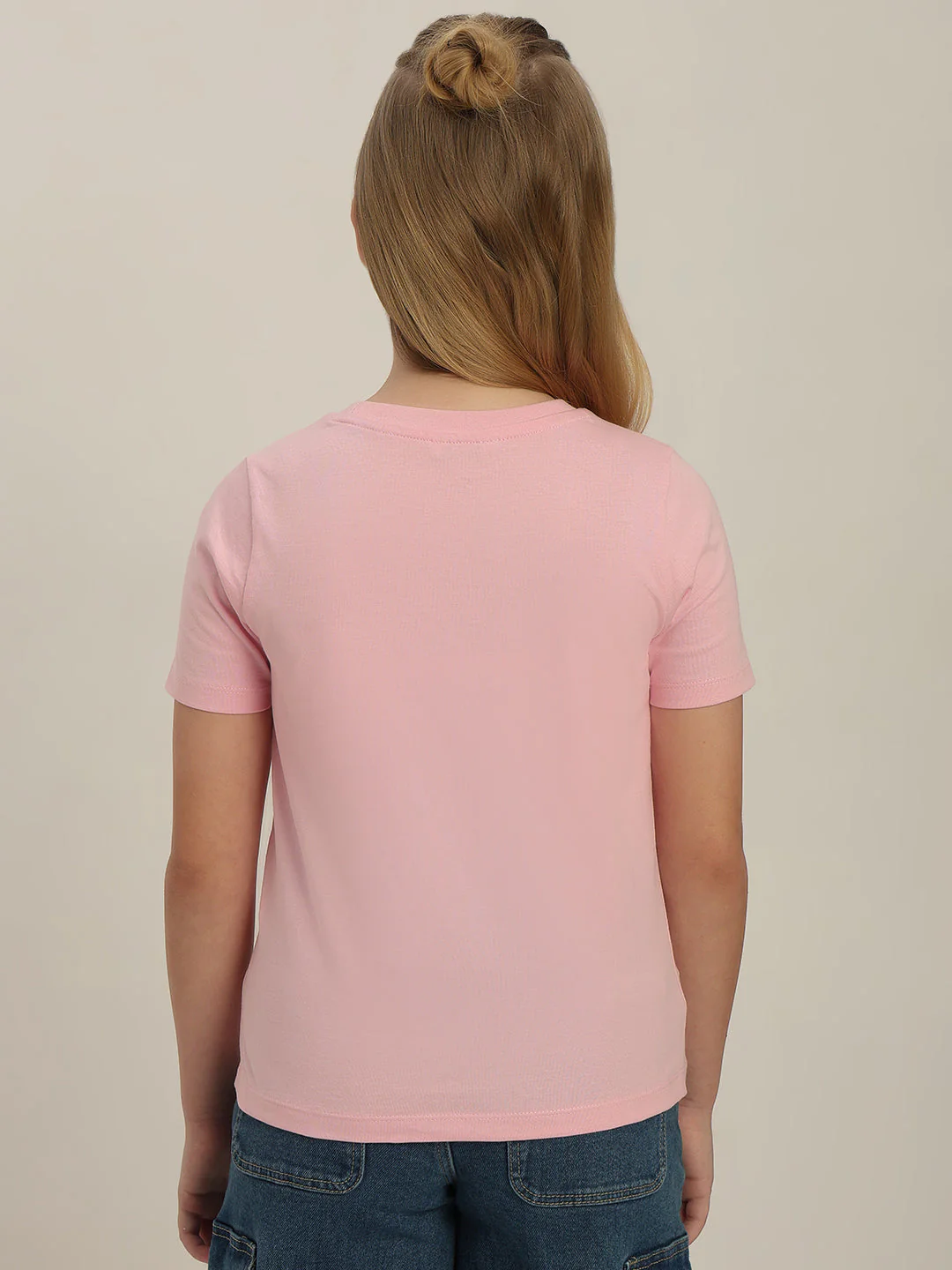 GIRLS Pink Printed Cotton T-shirt - Image 4