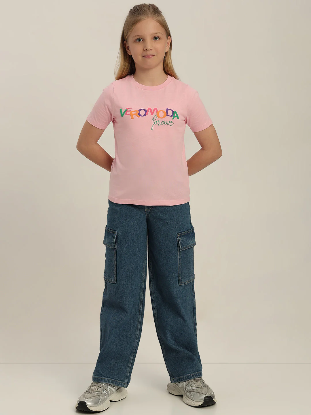 GIRLS Pink Printed Cotton T-shirt - Image 5