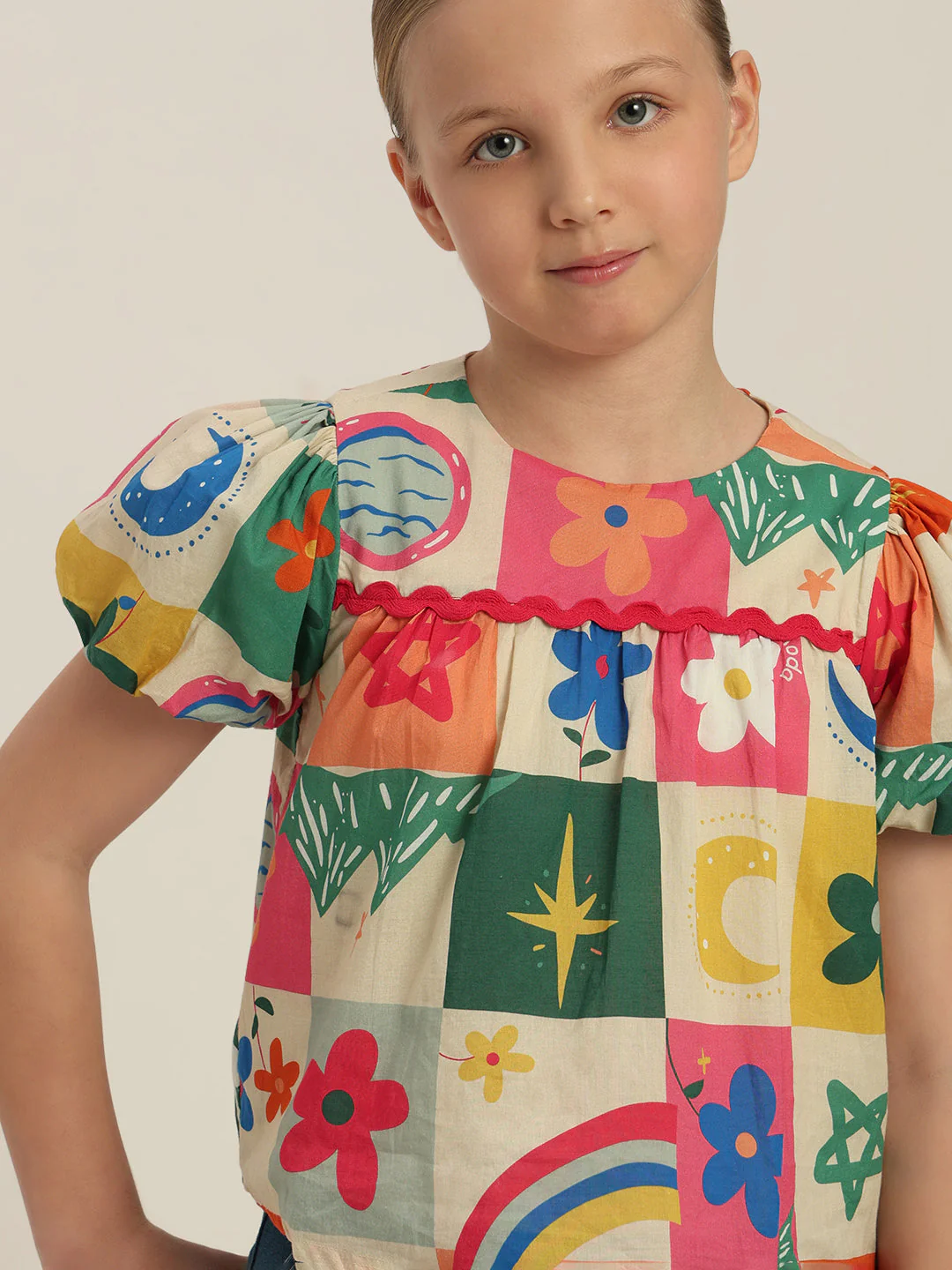 GIRLS Puff Sleeves Printed Top - Image 6