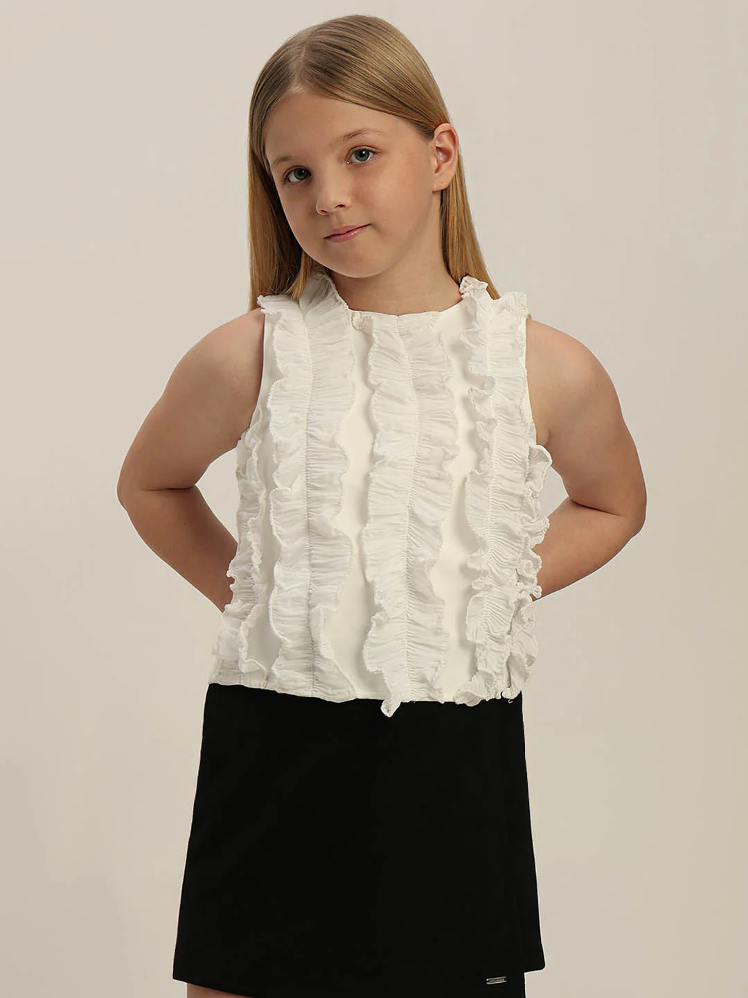 GIRLS White Ruffle Sleeveless Top - Image 2