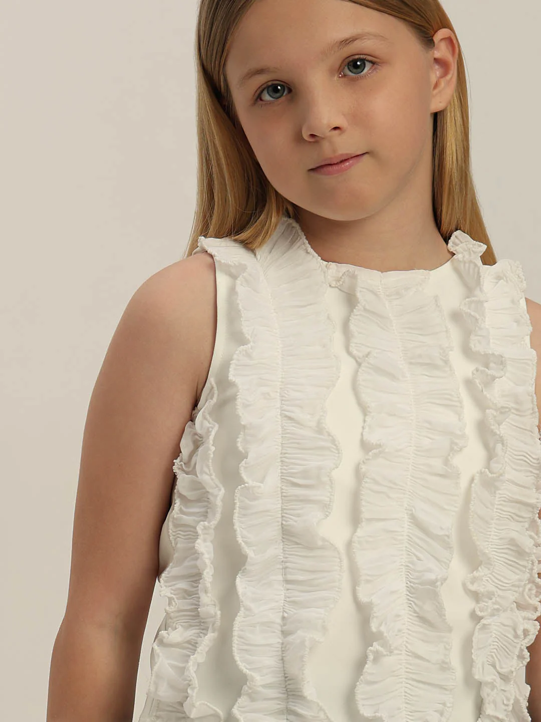 GIRLS White Ruffle Sleeveless Top - Image 6