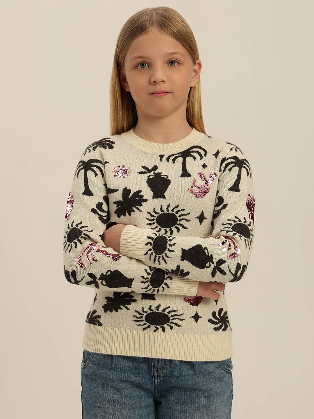 GIRLS Printed Round Neck Sweater - Image 2