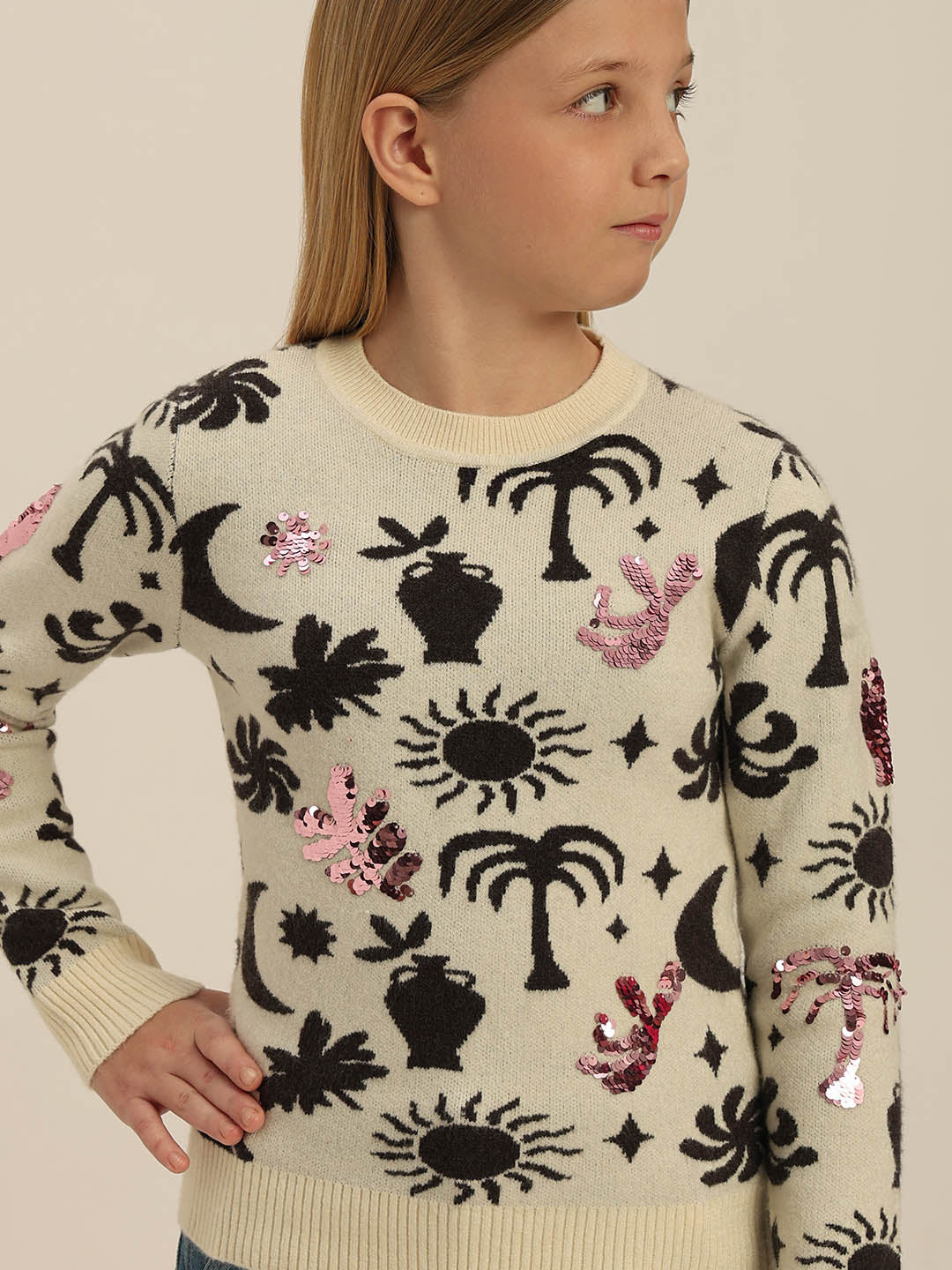 GIRLS Printed Round Neck Sweater - Image 6