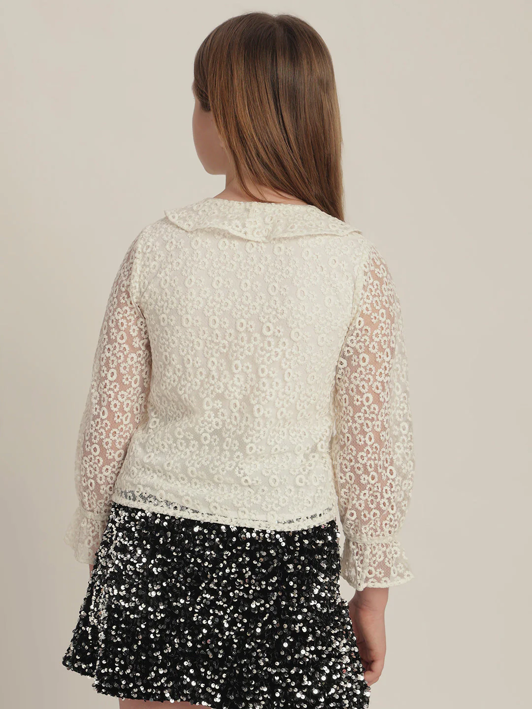 Girls Off-White Lace Ruffle Top - Image 4