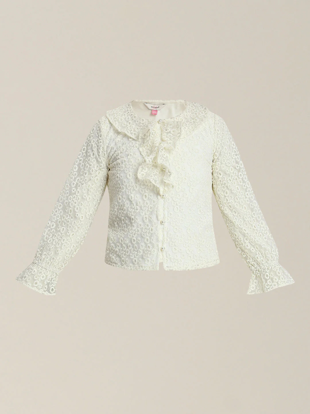 Girls Off-White Lace Ruffle Top - Image 7