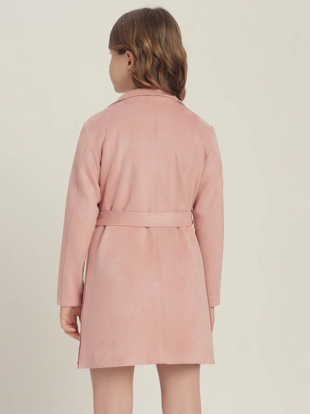 Girls Pink Belted Trench Coat - Image 4