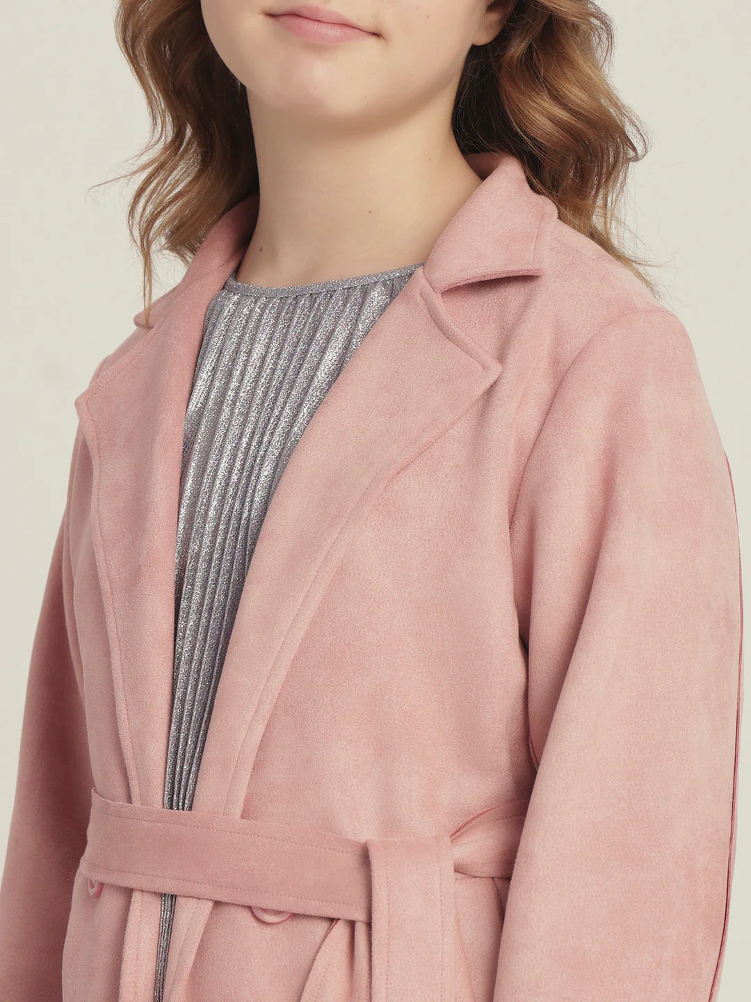 Girls Pink Belted Trench Coat - Image 8