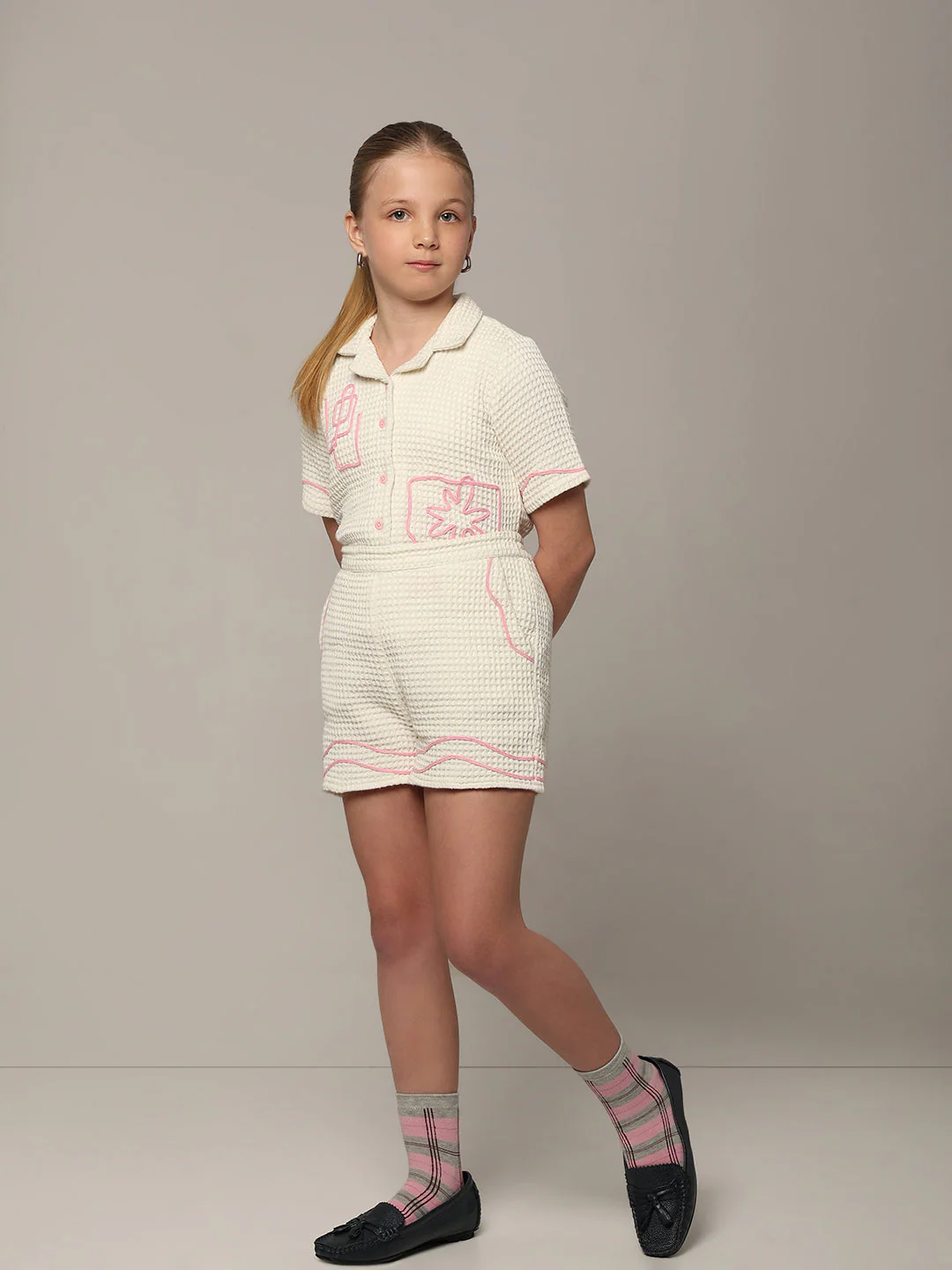 GIRL Embroidered Cotton Shorts