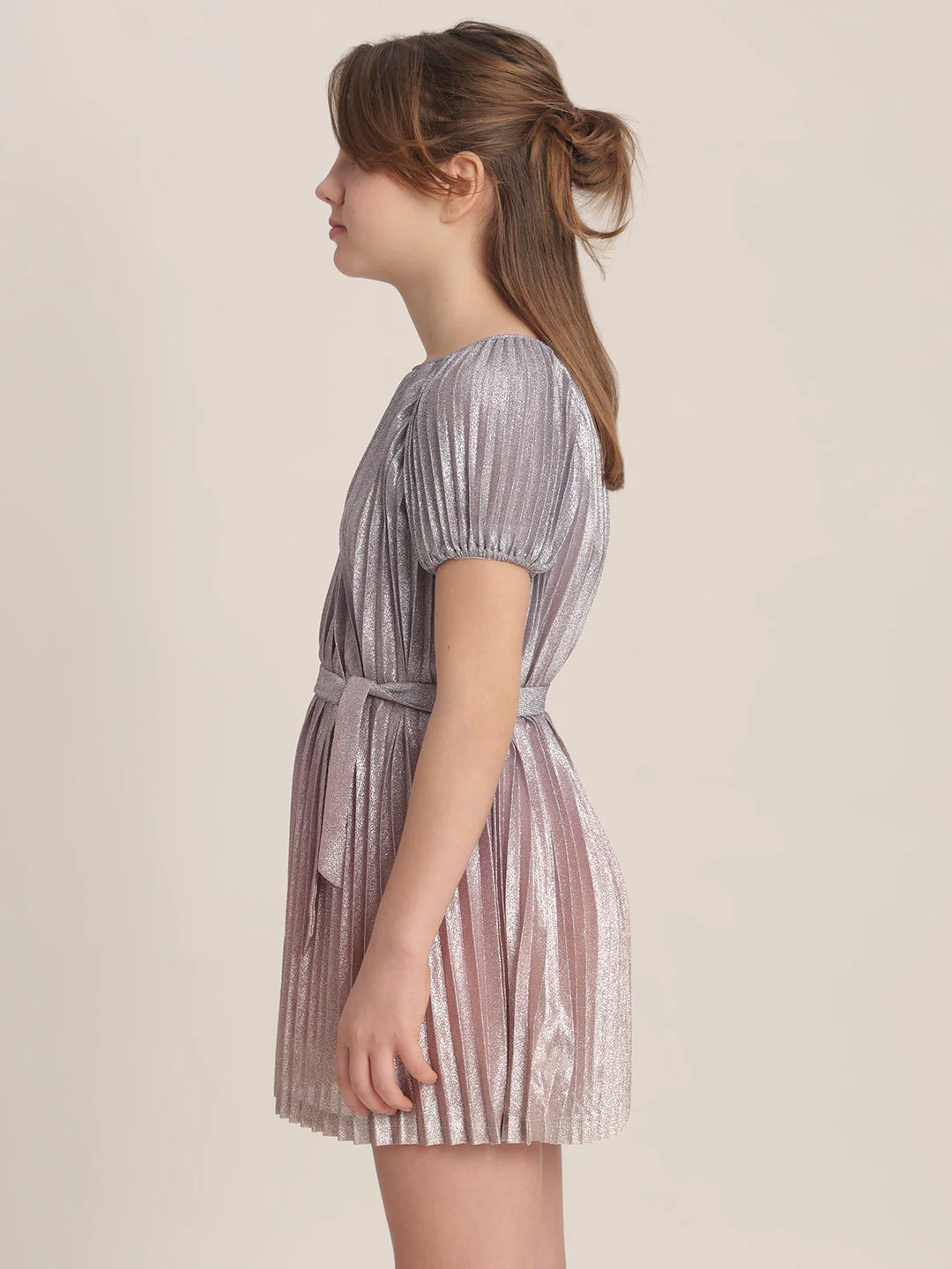 Girls Pleated Metallic Dress - Image 3