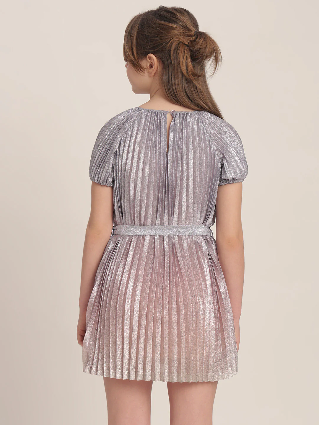 Girls Pleated Metallic Dress - Image 4