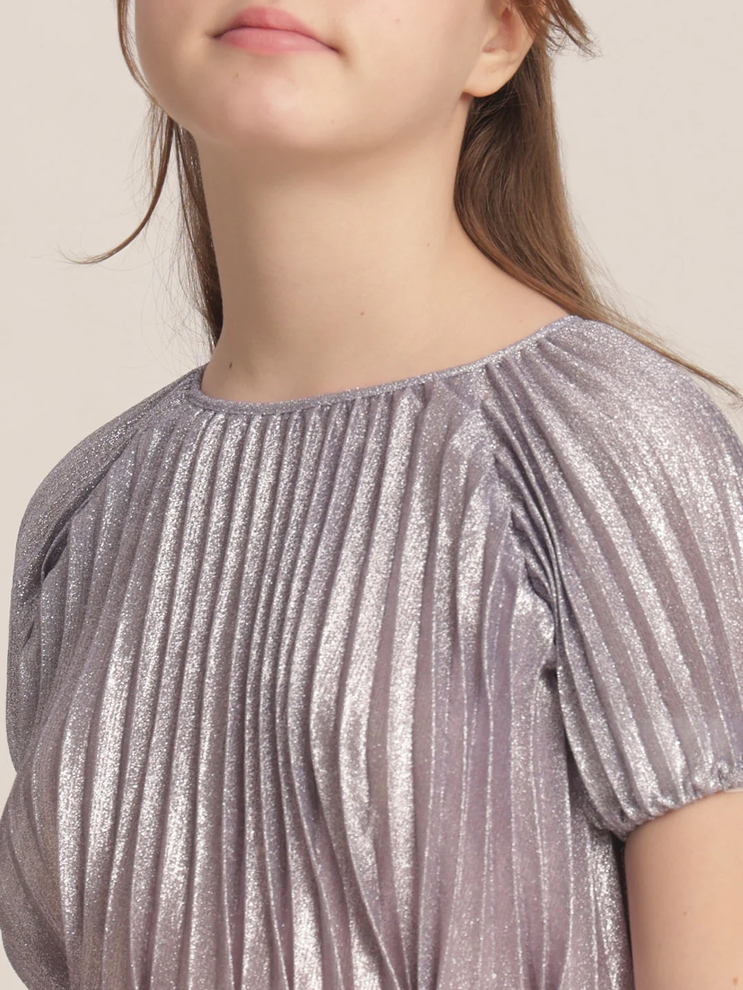 Girls Pleated Metallic Dress - Image 8