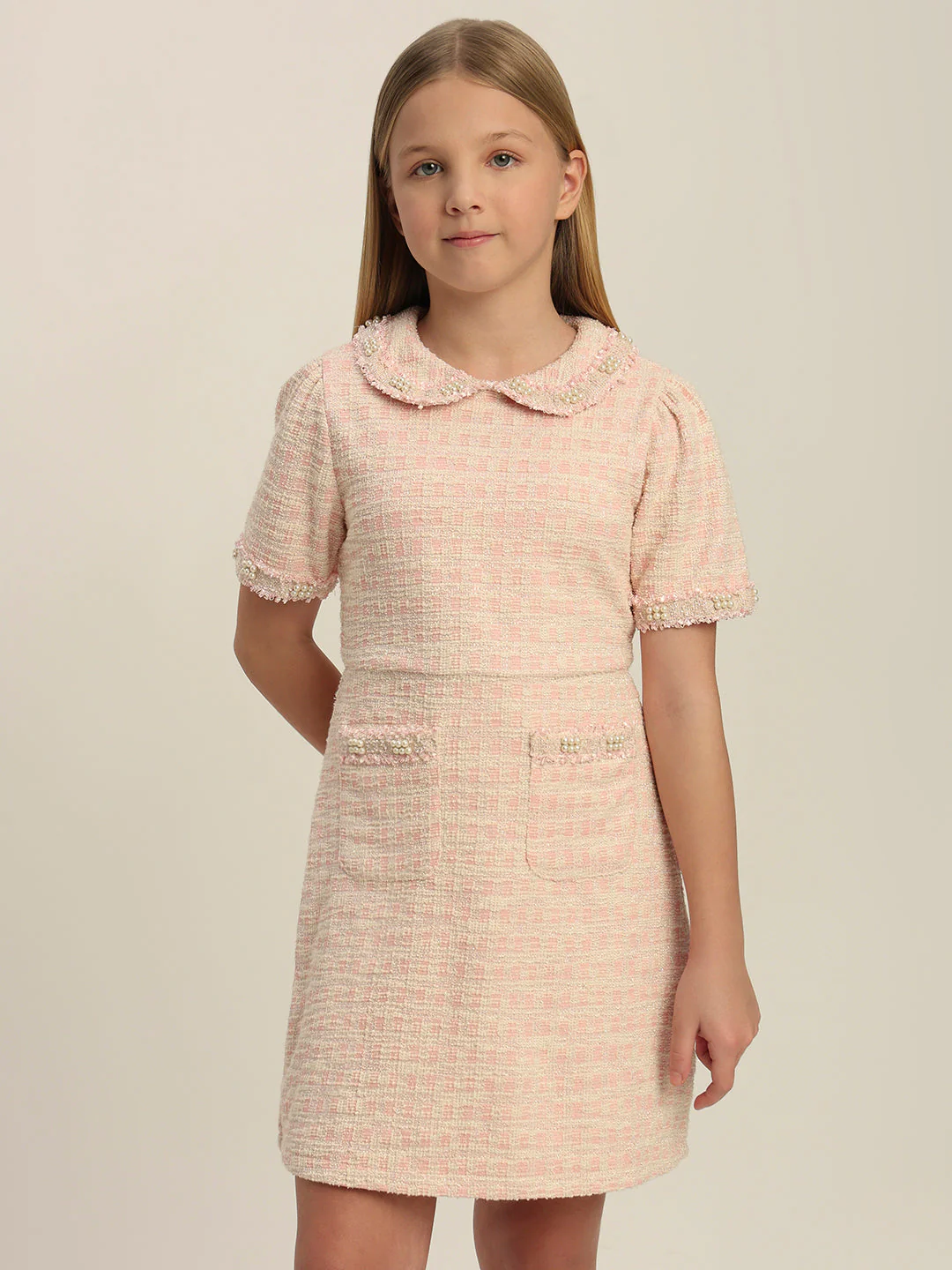Girls Textured Pearl Embellished Dress - Image 2