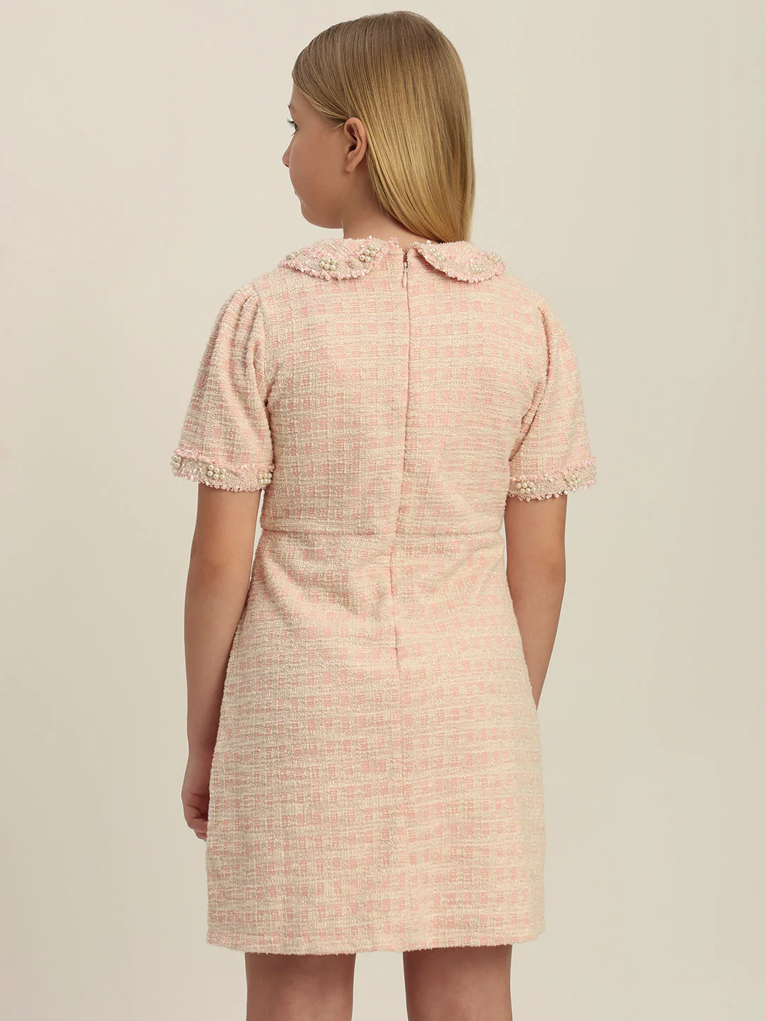 Girls Textured Pearl Embellished Dress - Image 4