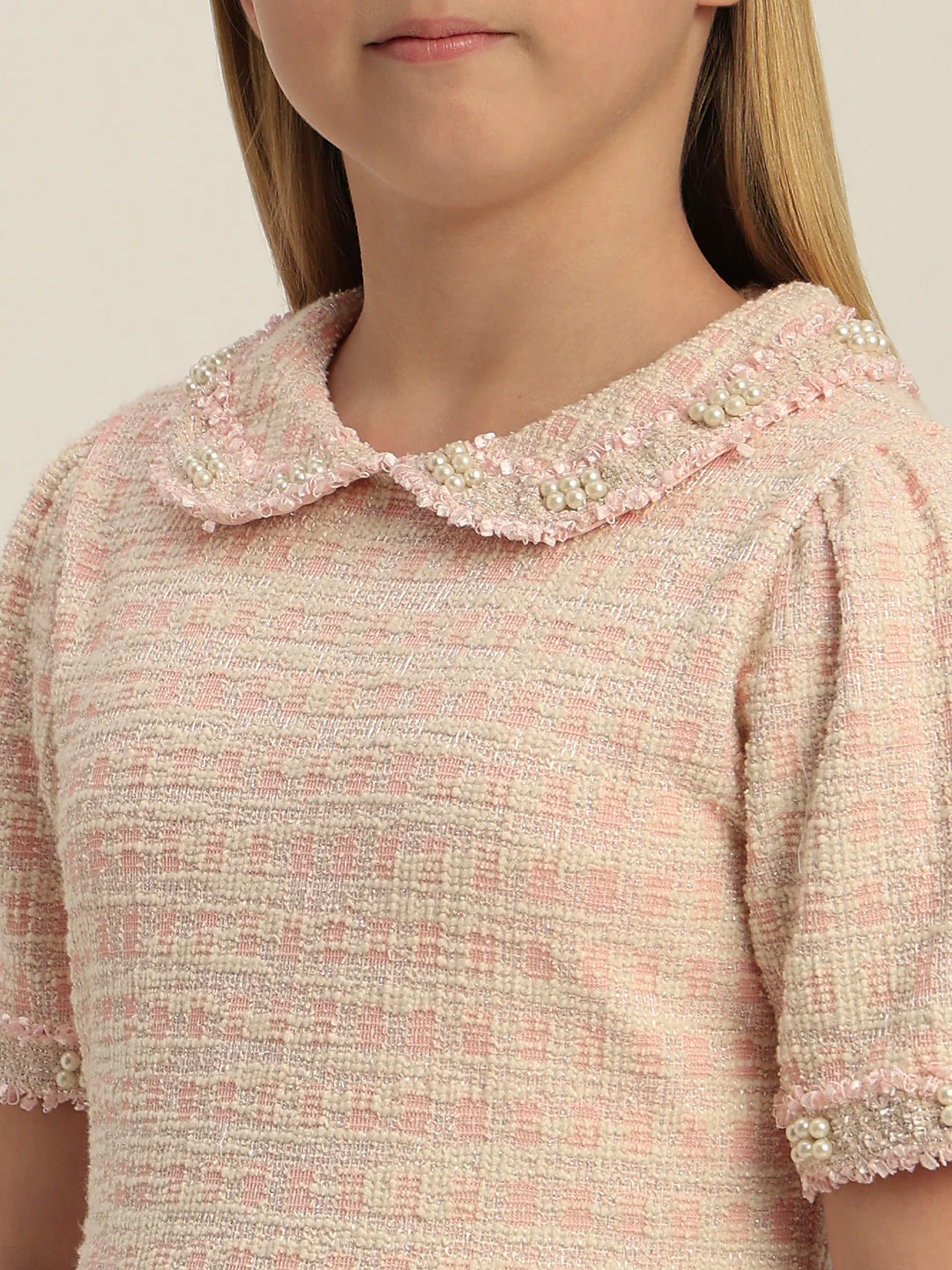 Girls Textured Pearl Embellished Dress - Image 8