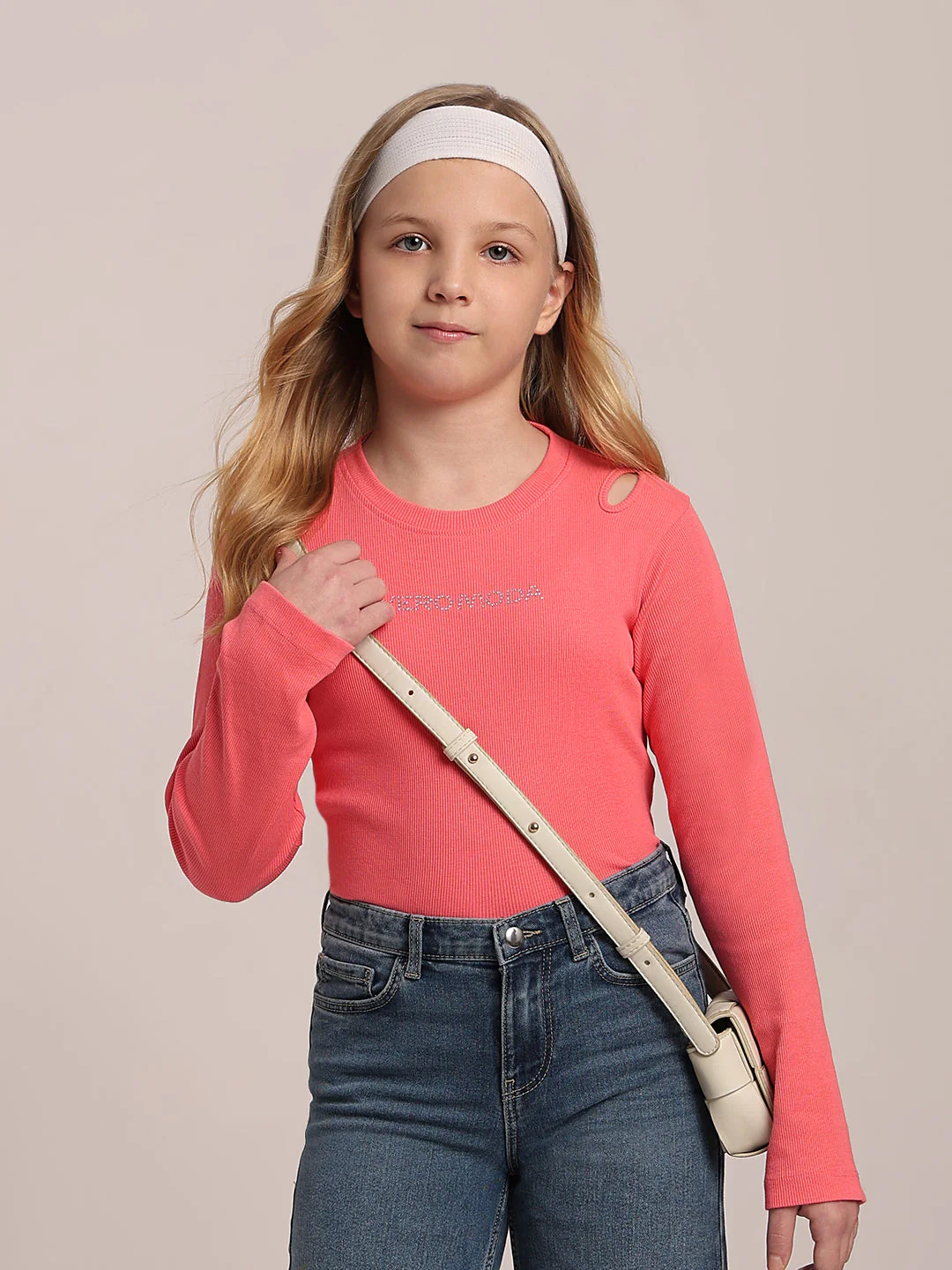 GIRLS Coral Pink Logo Print Top
