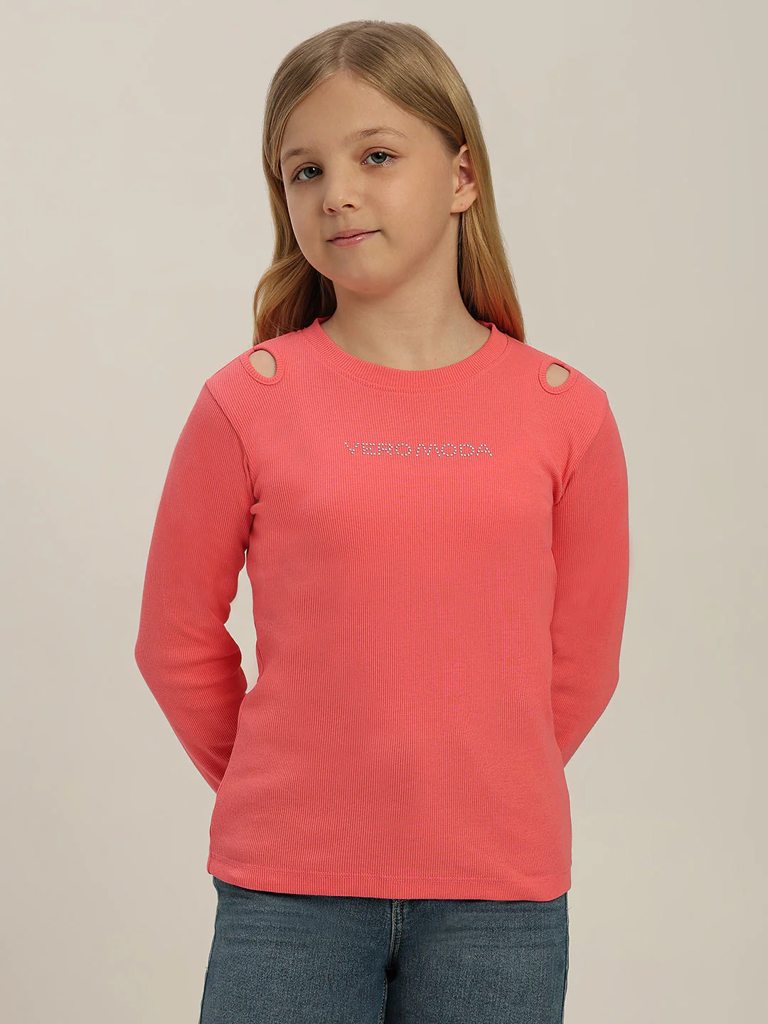 GIRLS Coral Pink Logo Print Top - Image 2