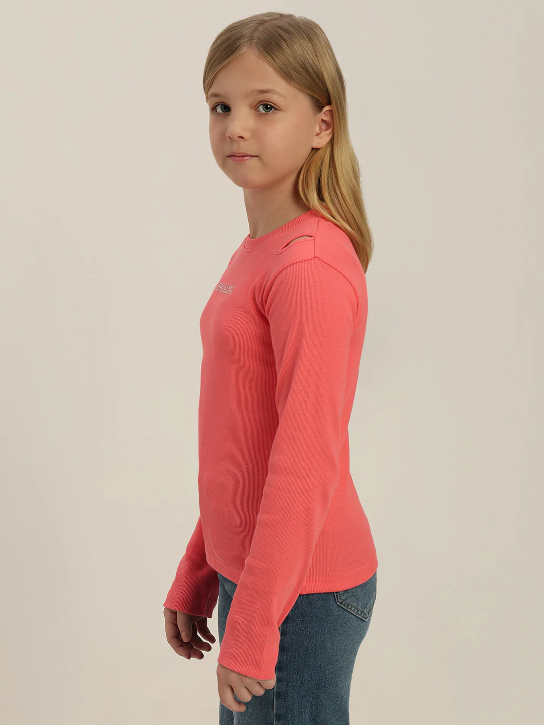 GIRLS Coral Pink Logo Print Top - Image 3