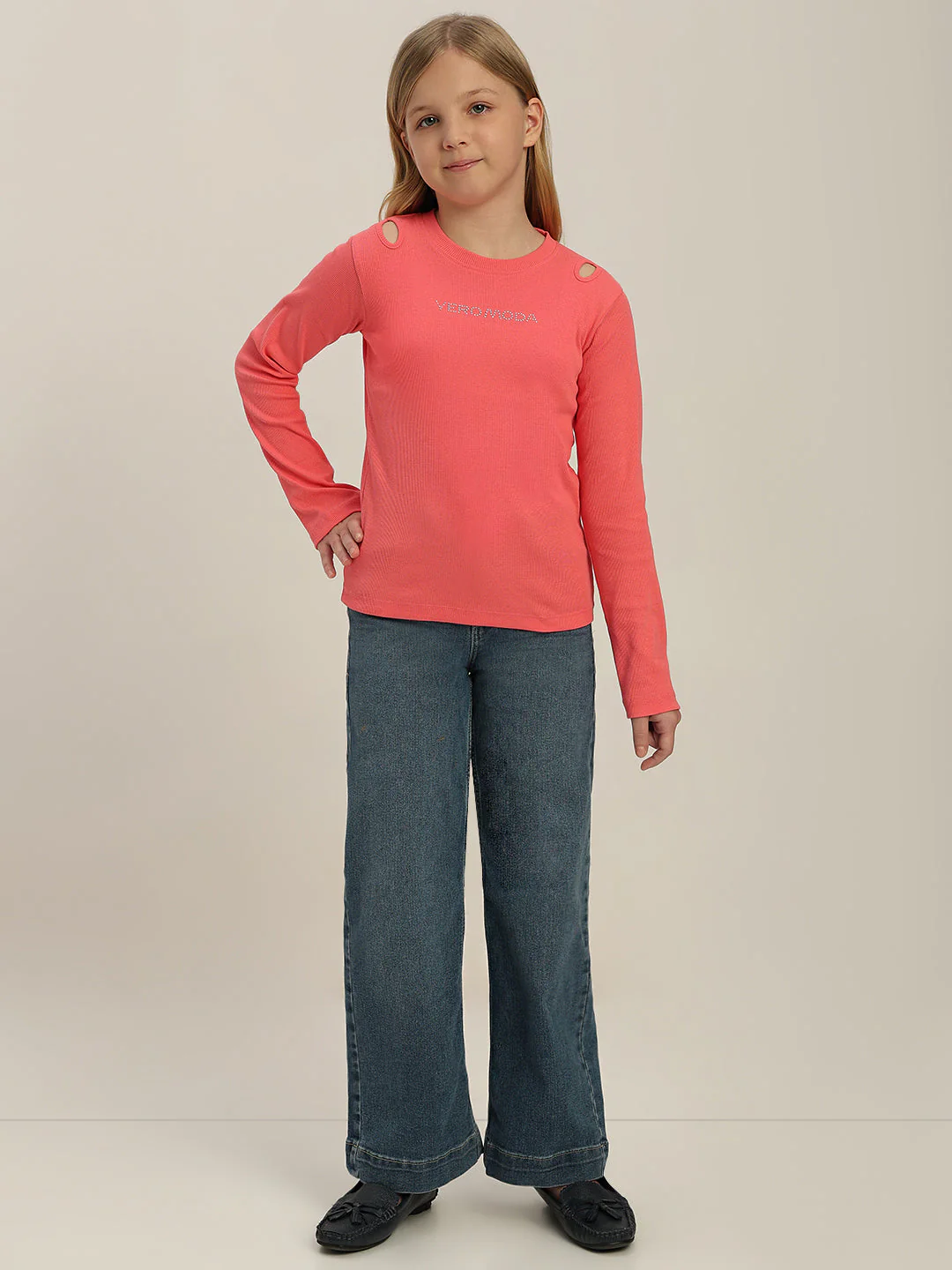 GIRLS Coral Pink Logo Print Top - Image 5