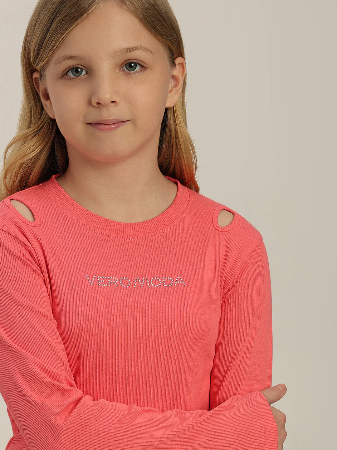 GIRLS Coral Pink Logo Print Top - Image 6
