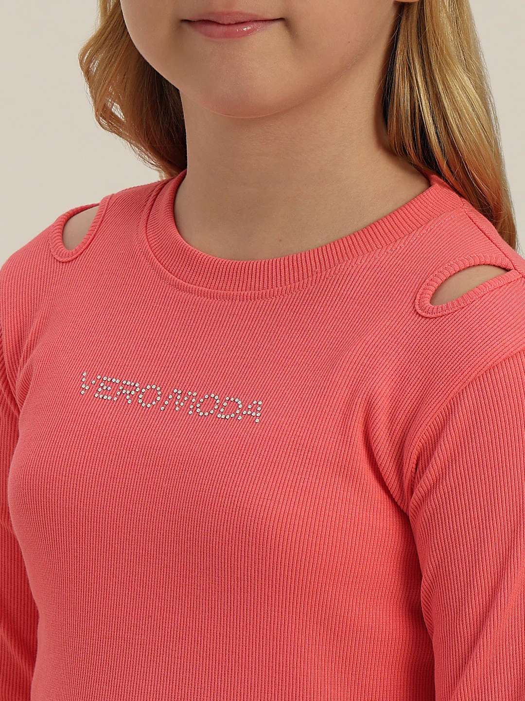 GIRLS Coral Pink Logo Print Top - Image 8