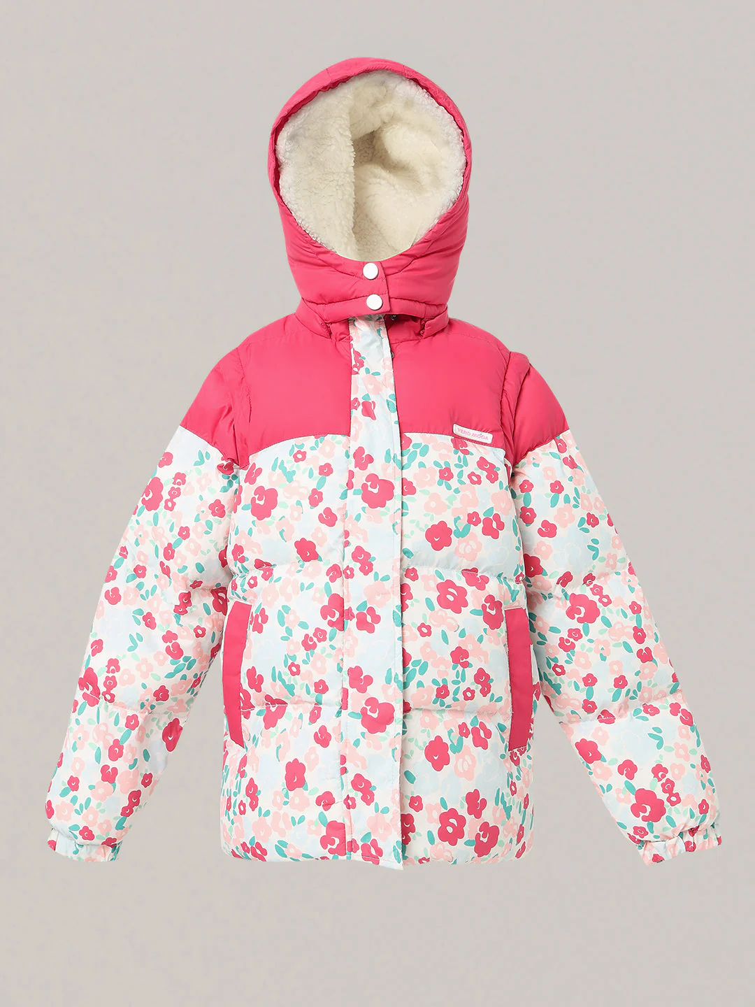 Girls Pink Printed Hooded Puffer Jacket - Image 7